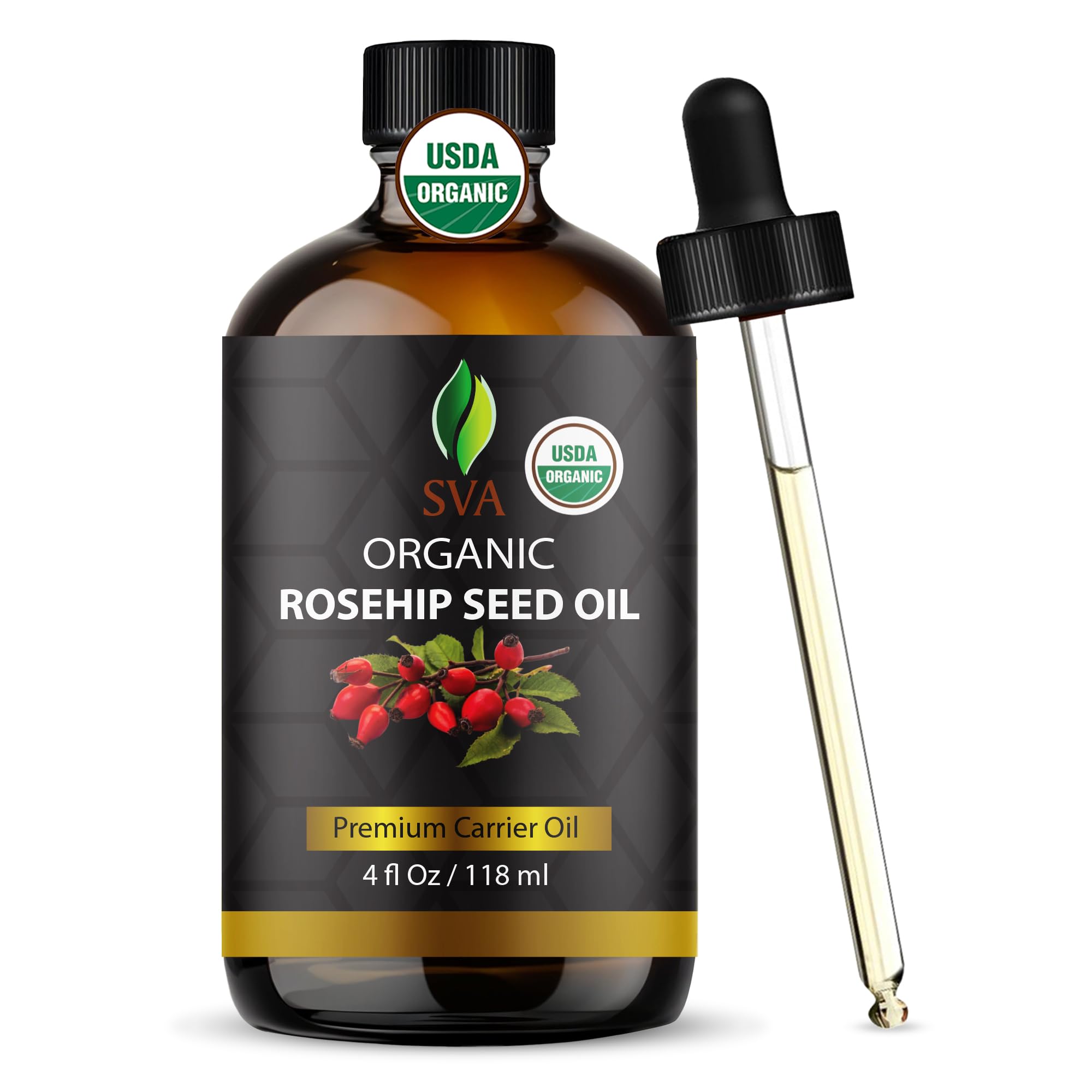 SVA ORGANICS SVA Organic Rosehip Seed Oil, Glass Bottle with Dropper, 4 Fl Oz - SVA ORGANICS Official Product View 1