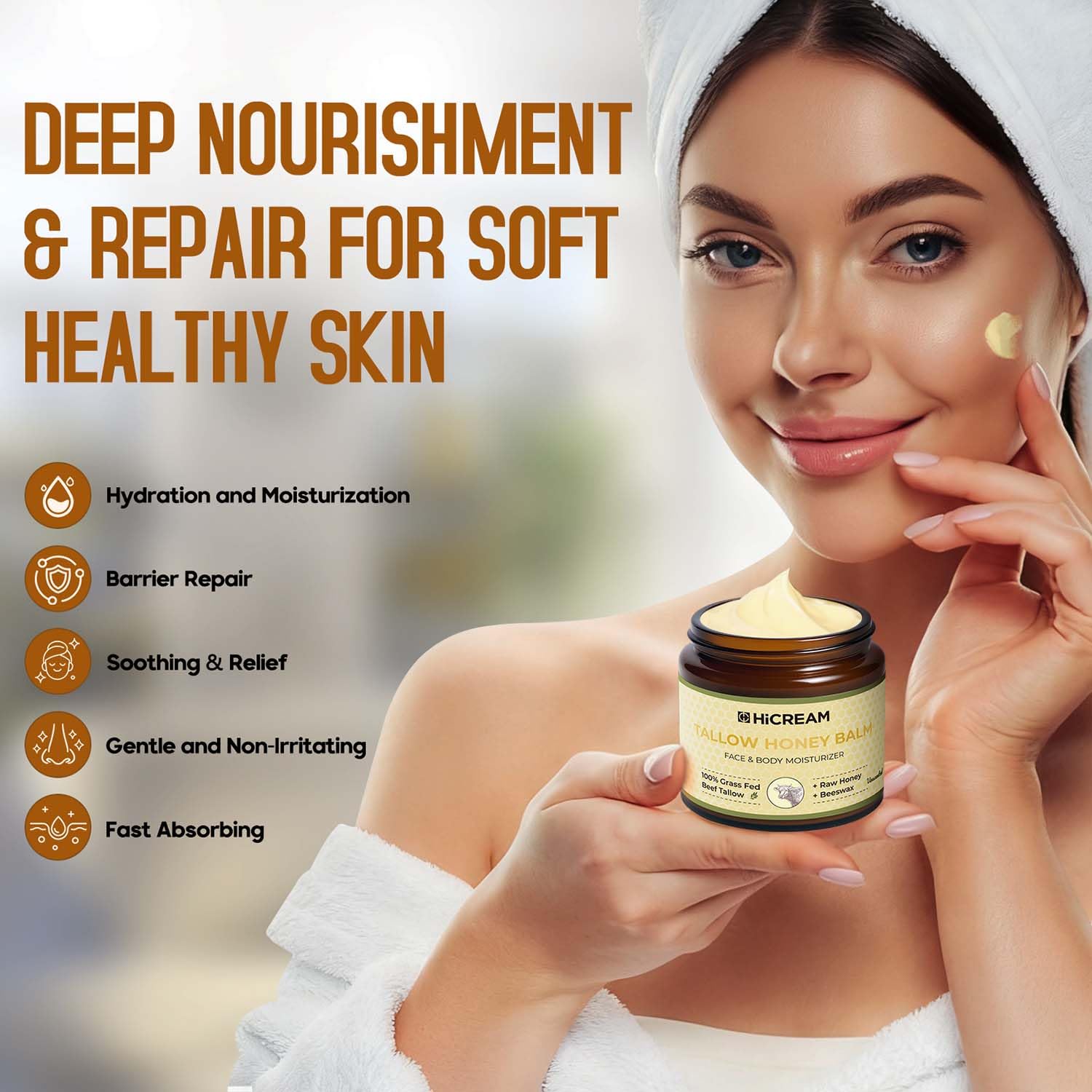 Hicream Beef Tallow for Skin, Beef Tallow and Honey Balm, 100% Or - Hicream Official Product View 4