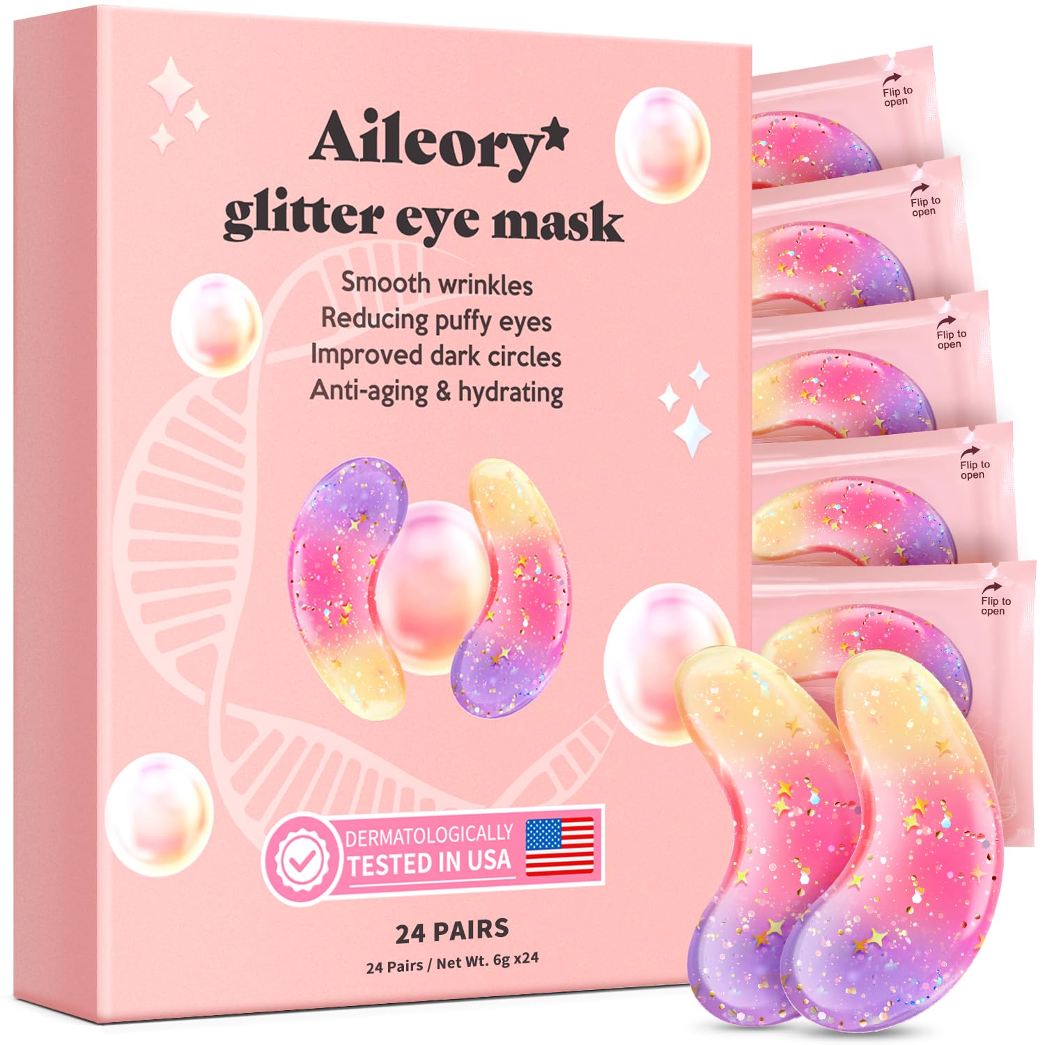 Under Eye Patches (24 Pairs) - Tri-color Glitter Eye Gel Pads - Product Imagery
