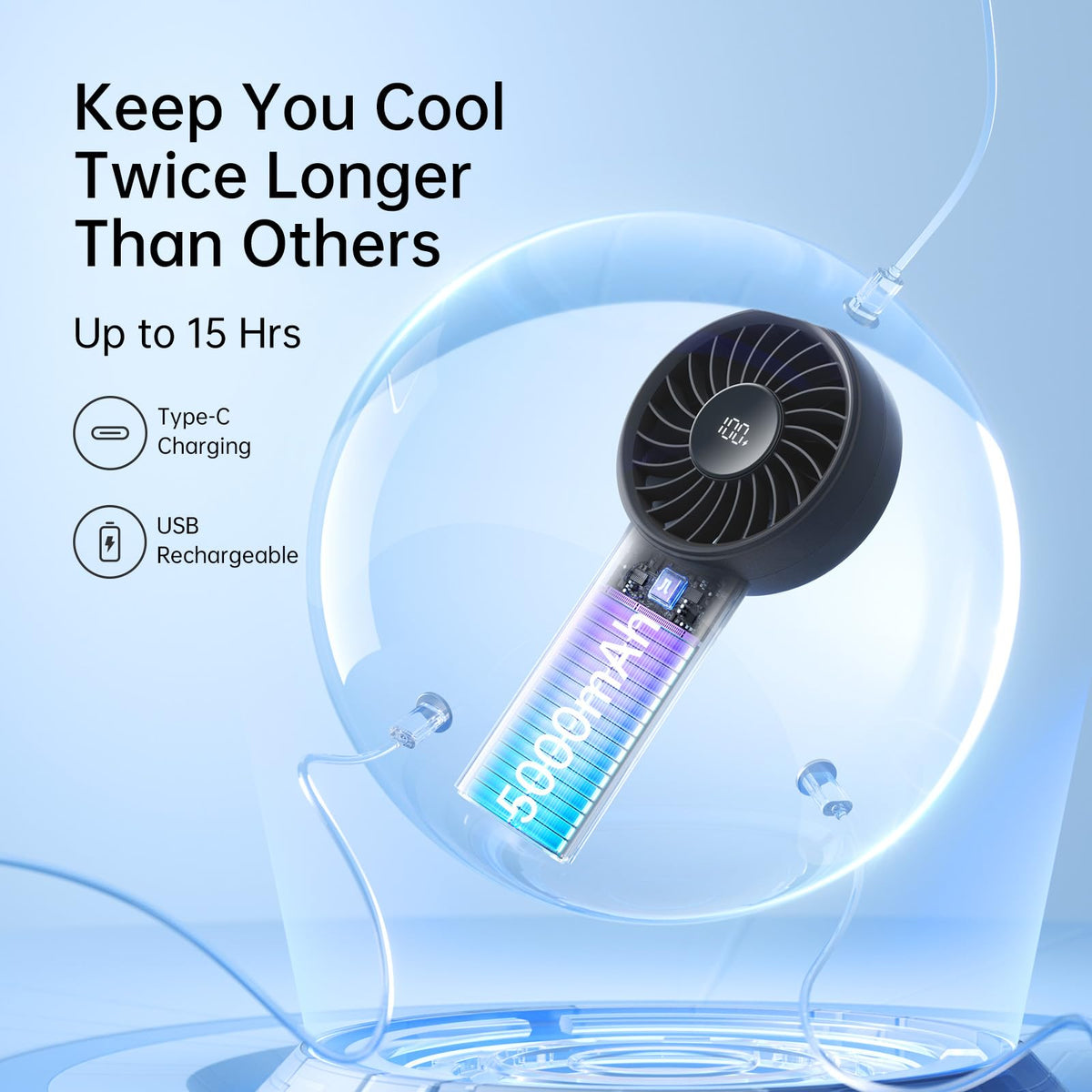 JISULIFE Handheld Portable Fan 5000mAh Stronger and Longer - JISULIFE Official Imagery - 4