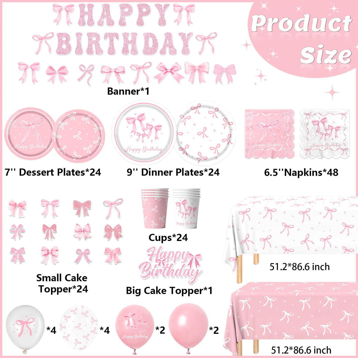Pink Bow Birthday Party Supplies Serve 24 Coquette Birthday - Pymurod Official Imagery - 4