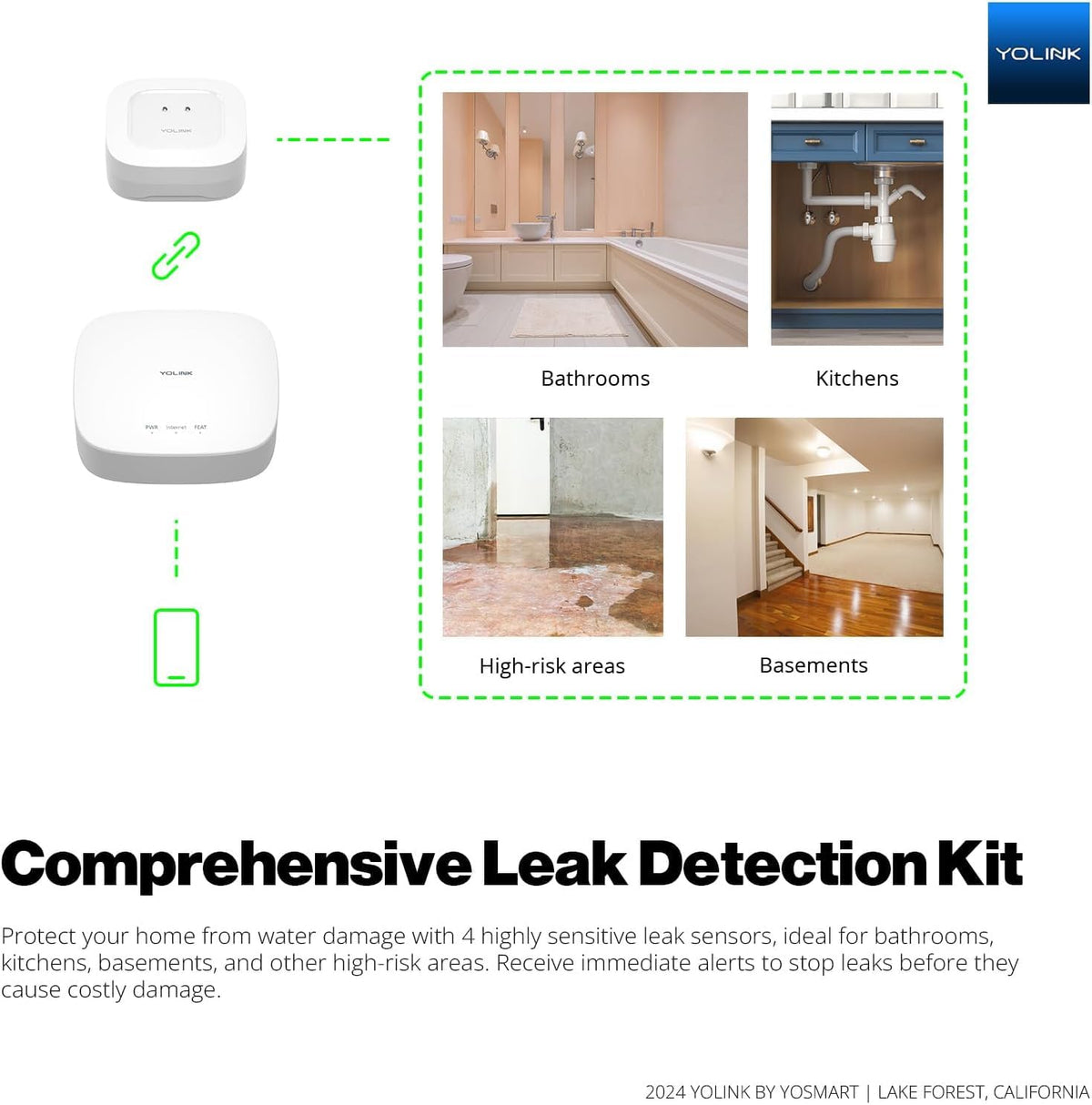 YoLink Water Leak Sensor 1 Kit 2 Pack Hub - YoLink Official Imagery - 3