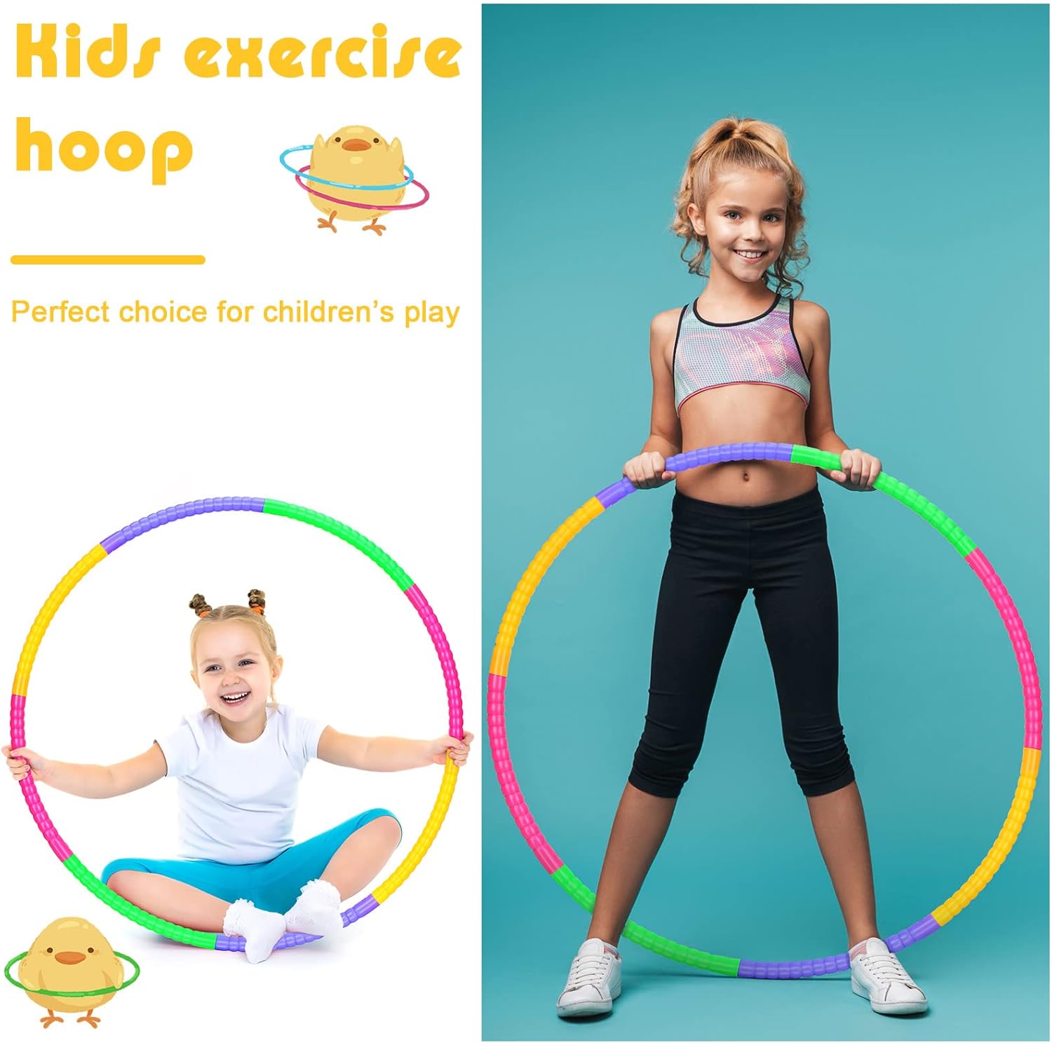 Vinsot Toy Hoop set with colorful detachable plastic hoops for kids' exercise and active play.