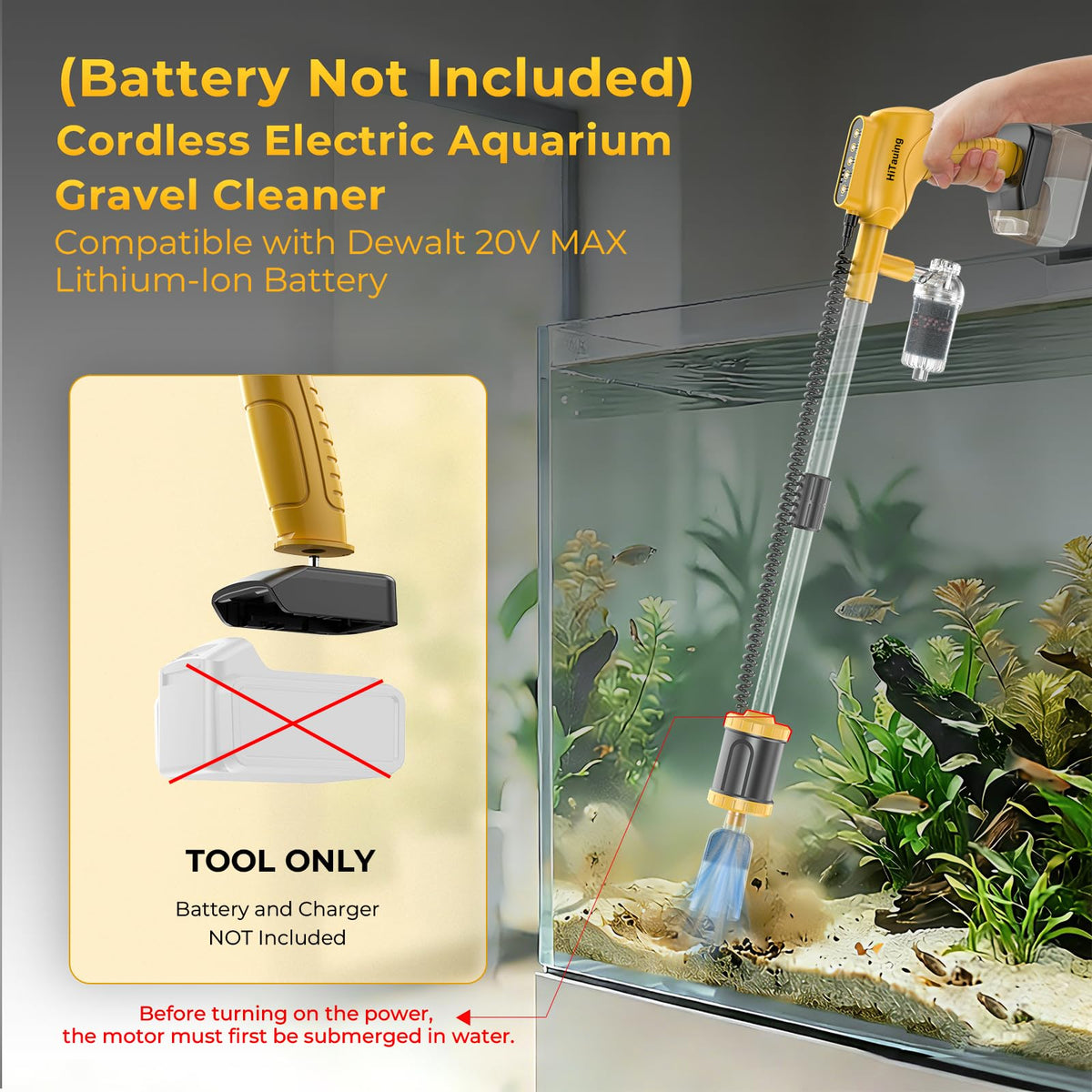 HiTauing Aquarium Gravel Cleaner Cordless Corded 6 in 1 - HiTauing Official Imagery - 3