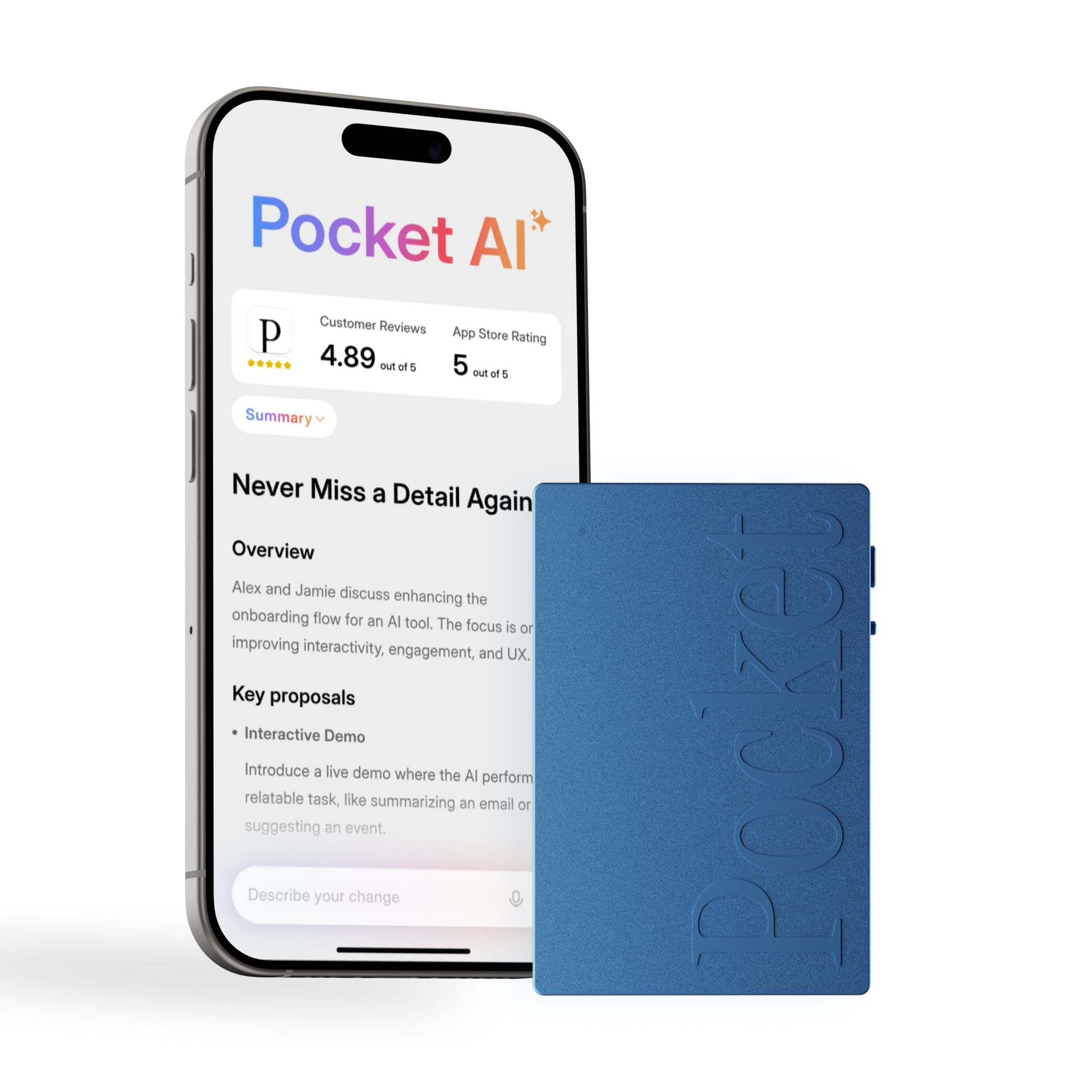 Pocket AI Voice Recorder, Auto Transcription, AI Note Taker, Spac by Pocket - Angle View 9