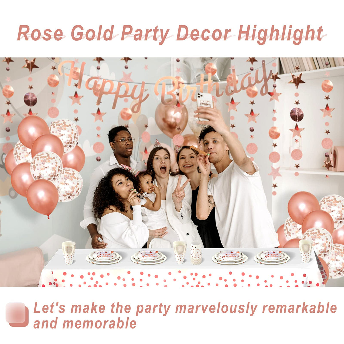 Rose Gold Birthday Party Supplies for 20 Guests - Irichna Official Imagery - 3