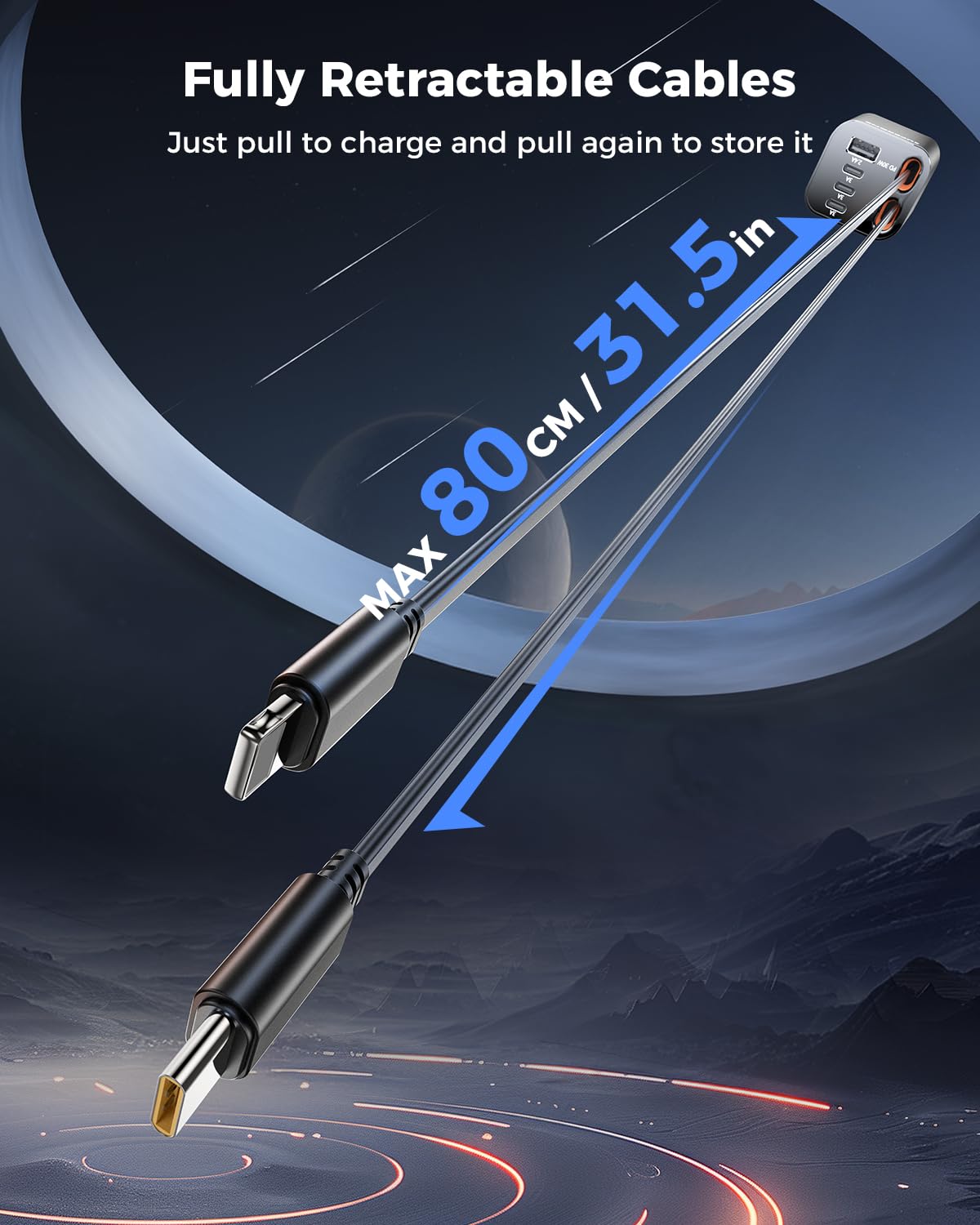 Retractable Car Charger, SUPERONE 99W Car Phone Charger with Dual by SUPERONE - Angle View 3