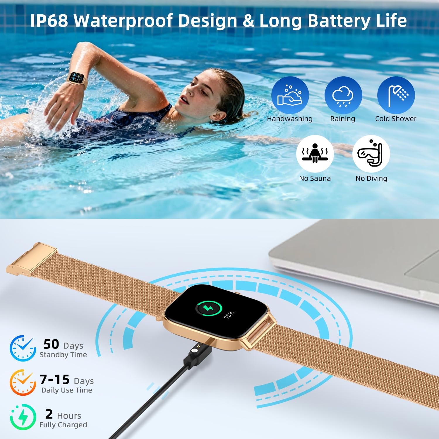 zhizhi Smart Watch for Women Android/iPhone: Fitness Tracker Smart Wat - View 6