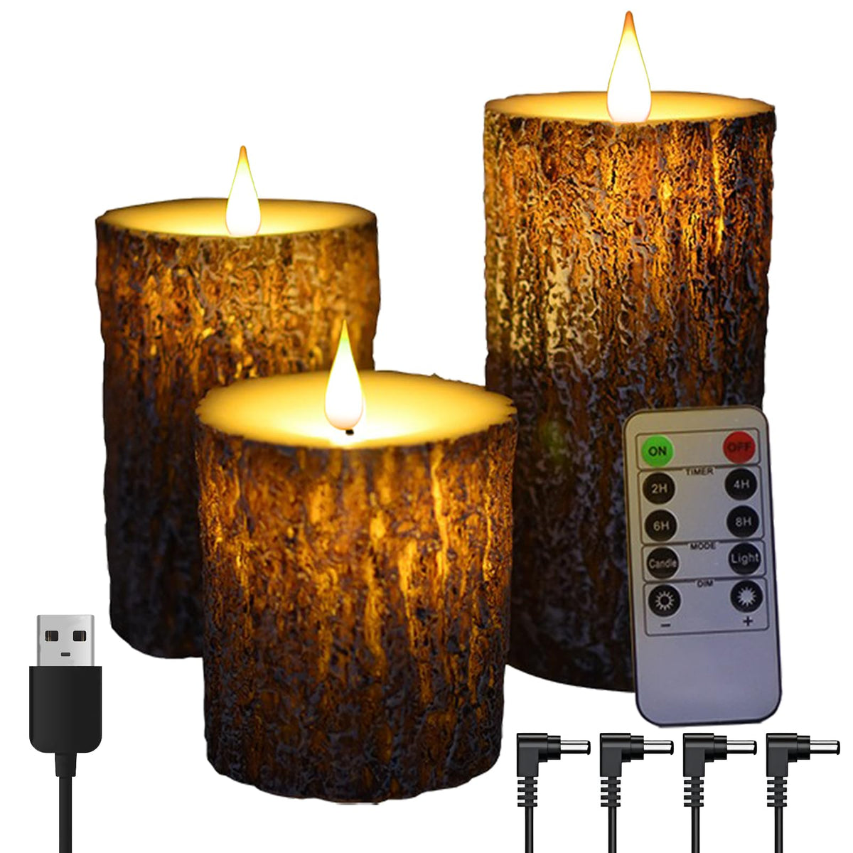 NICEME Rechargeable LED Pine Bark Flameless Candles with - NICEME Official Imagery - 1
