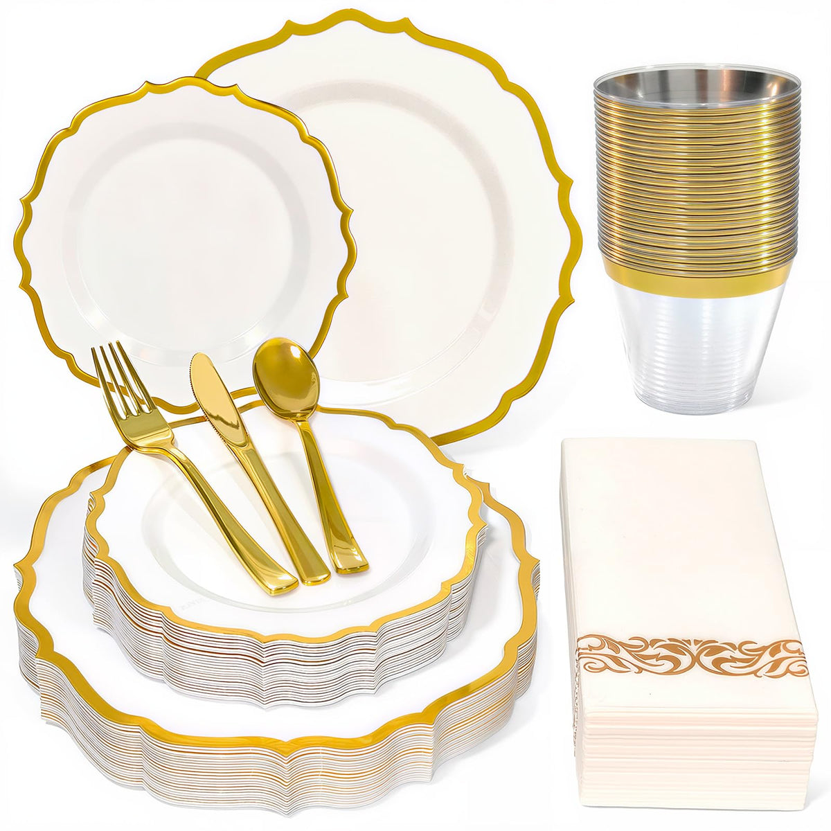 Glowserve 175 Piece Disposable Plastic Plates Dinnerware Set - Glowserve Official Imagery - 1