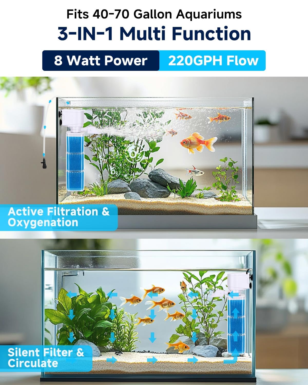 fishkeeper 4 in 1 Mutil Stage Aquarium Power Filter 6W 8W - fishkeeper Official Imagery - 3