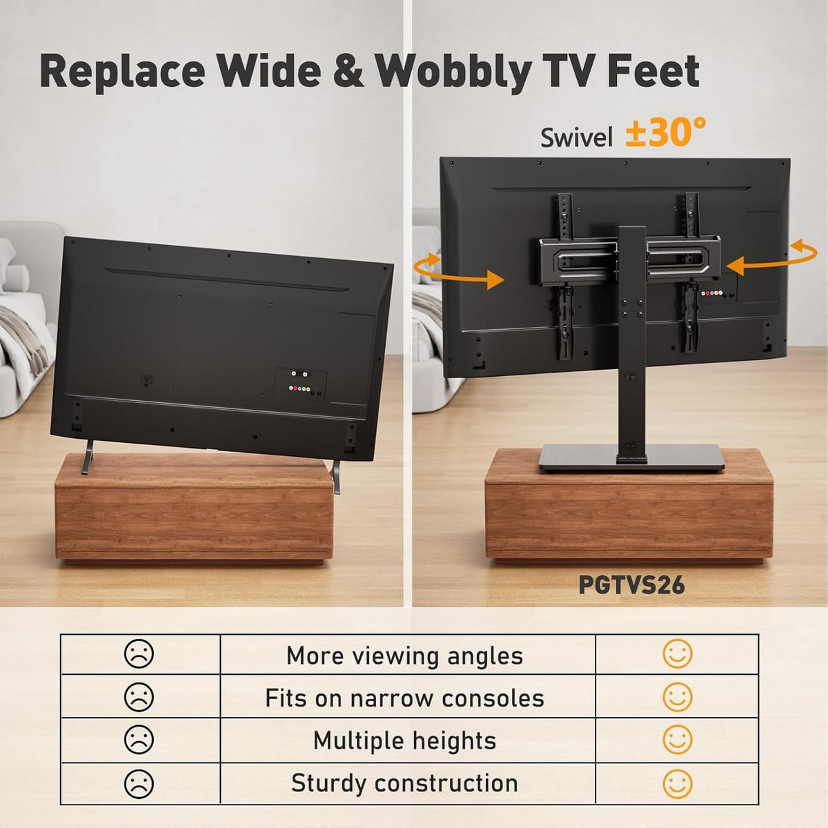 Perlegear Universal Swivel TV Stand Base for 32 70 inch TVs - Perlegear Official Imagery - 4