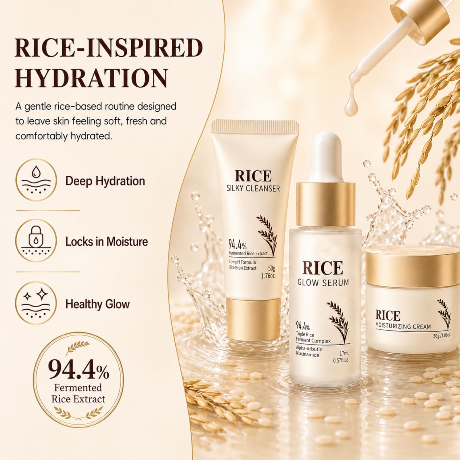 Korean Skin Care Set 17PCS Rice Skin Care for Women Girls - Vienflona Official Imagery - 3