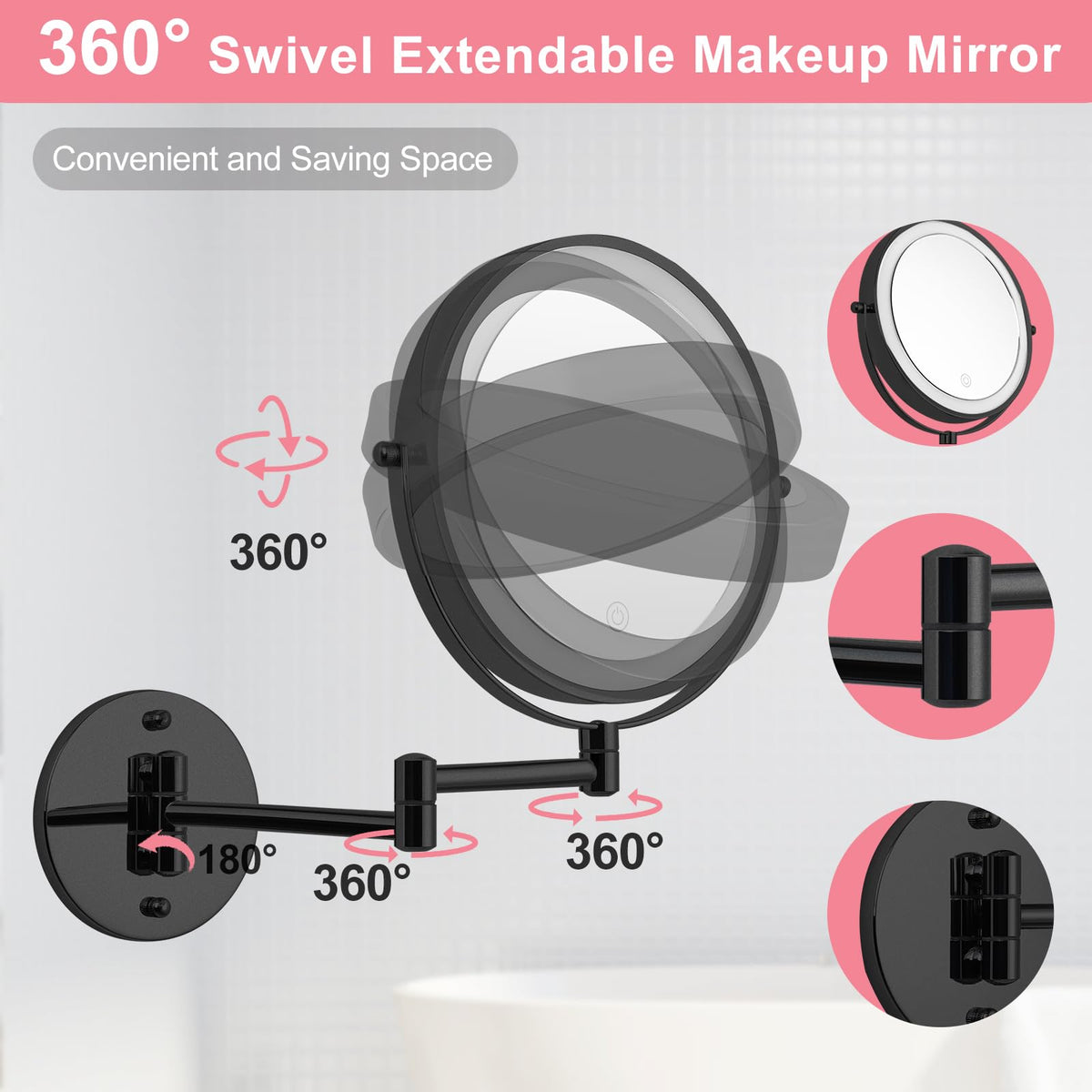 8 Wall Mounted Magnifying Mirror LED Lighted Vanity Mirror - FFowcye Official Imagery - 7