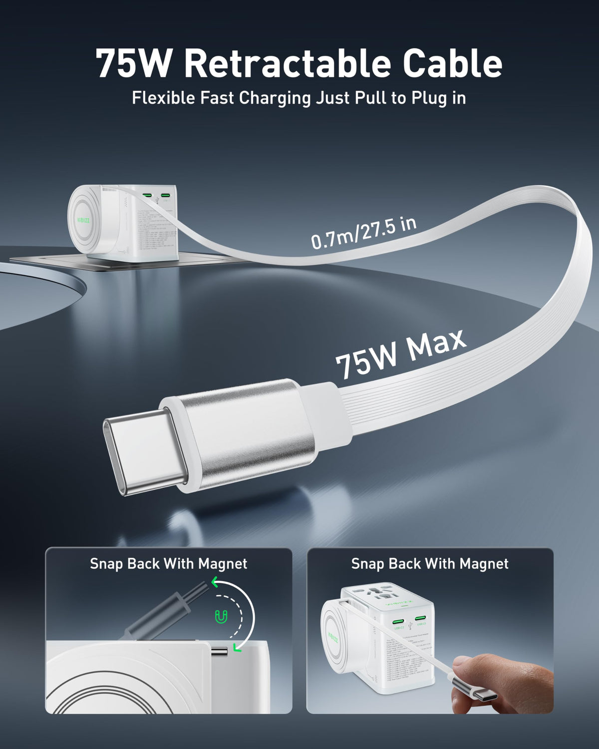 75W GaN Fast Charging European Plug Travel Universal Adapter - wollz Official Imagery - 3