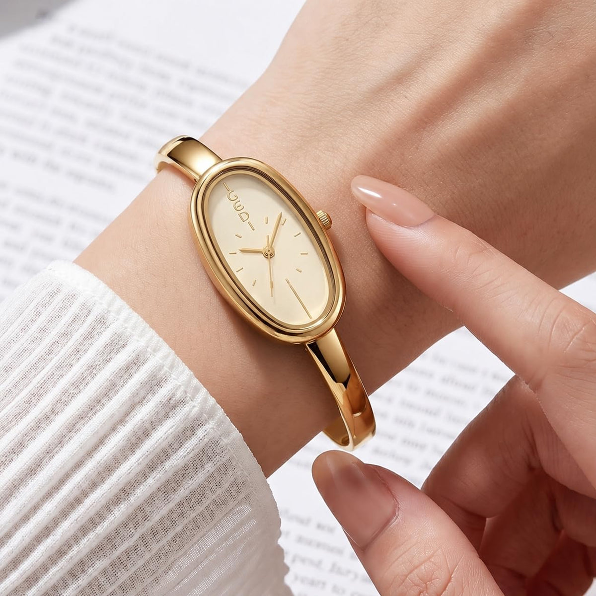 Gosasa Gold Oval Bangle Watch for Women Dainty Cuff Quartz - Gosasa Official Imagery - 3