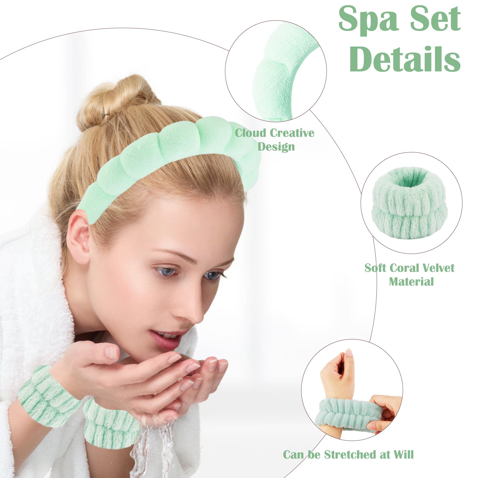 CUBACO Spa Headband and Wristband Set for Women with Ice Jade - CUBACO