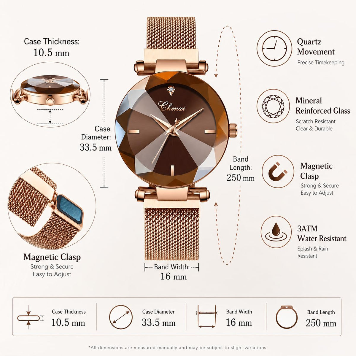 MASTOP Fashion Women Rose Gold Watch Japan Quartz Stainless - MASTOP Official Imagery - 7