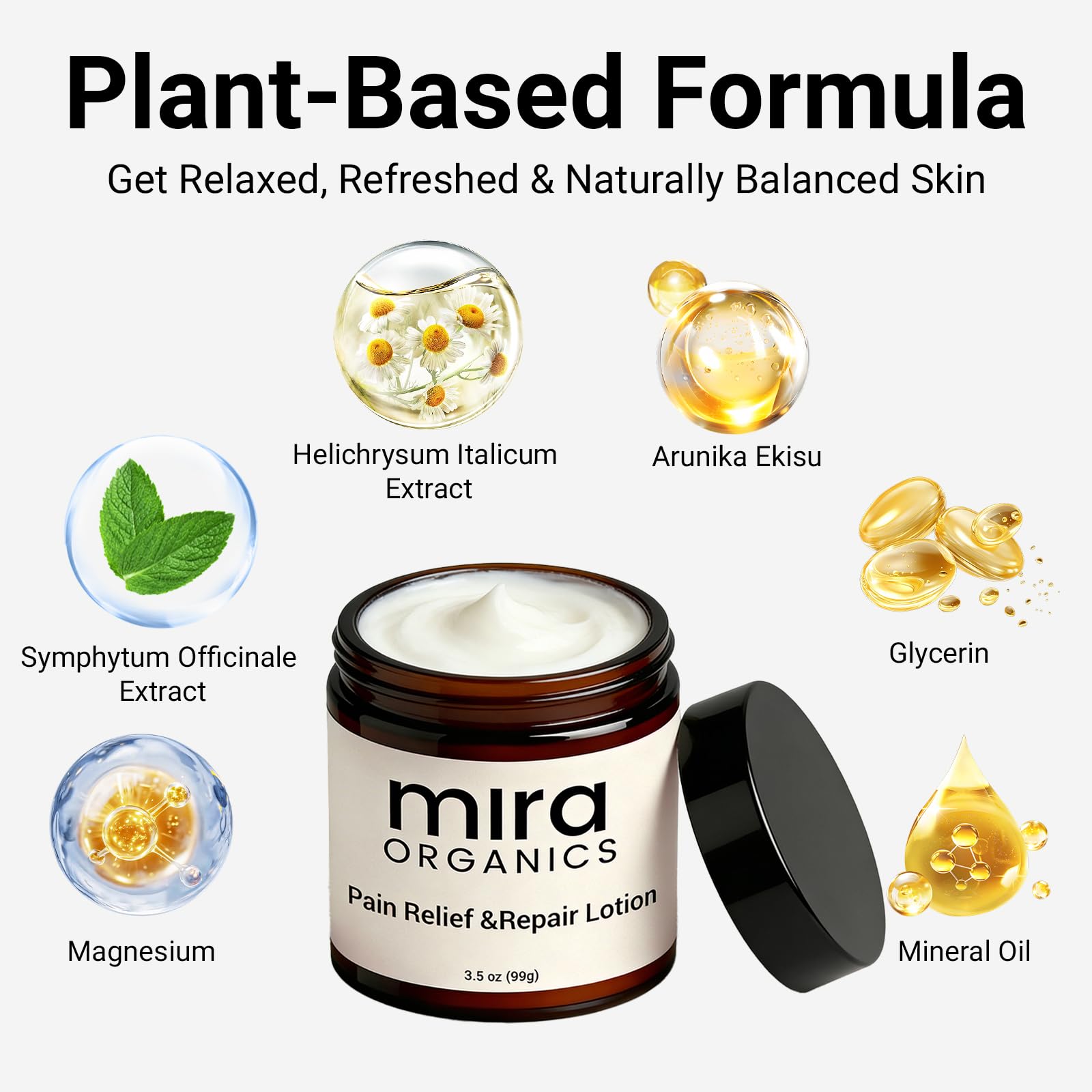 FIYY6VC Mira Relief Repair Lotion with magnesium and botanicals, 3.5 fl oz, moisturizing skin moisturizer with natural ingredients.