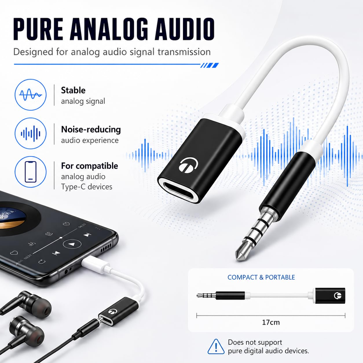 Zenarao USB C to 3.5mm Analog Audio Adapter, Pure Analog Signal H by Zenarao - Angle View 2