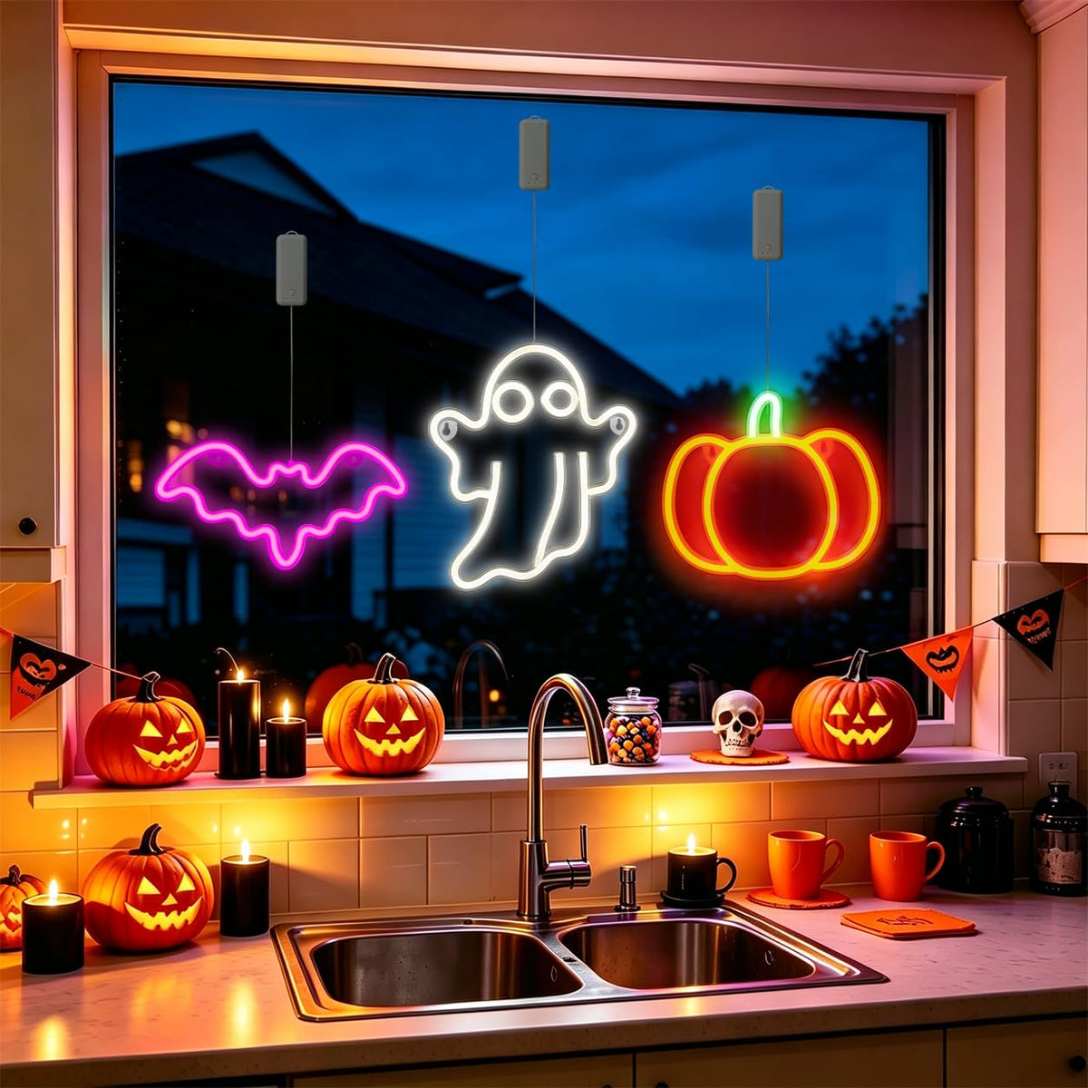 3Pack Rechargeable Halloween Window Lights 4 6 12H Timer - Brisum Official Imagery - 4