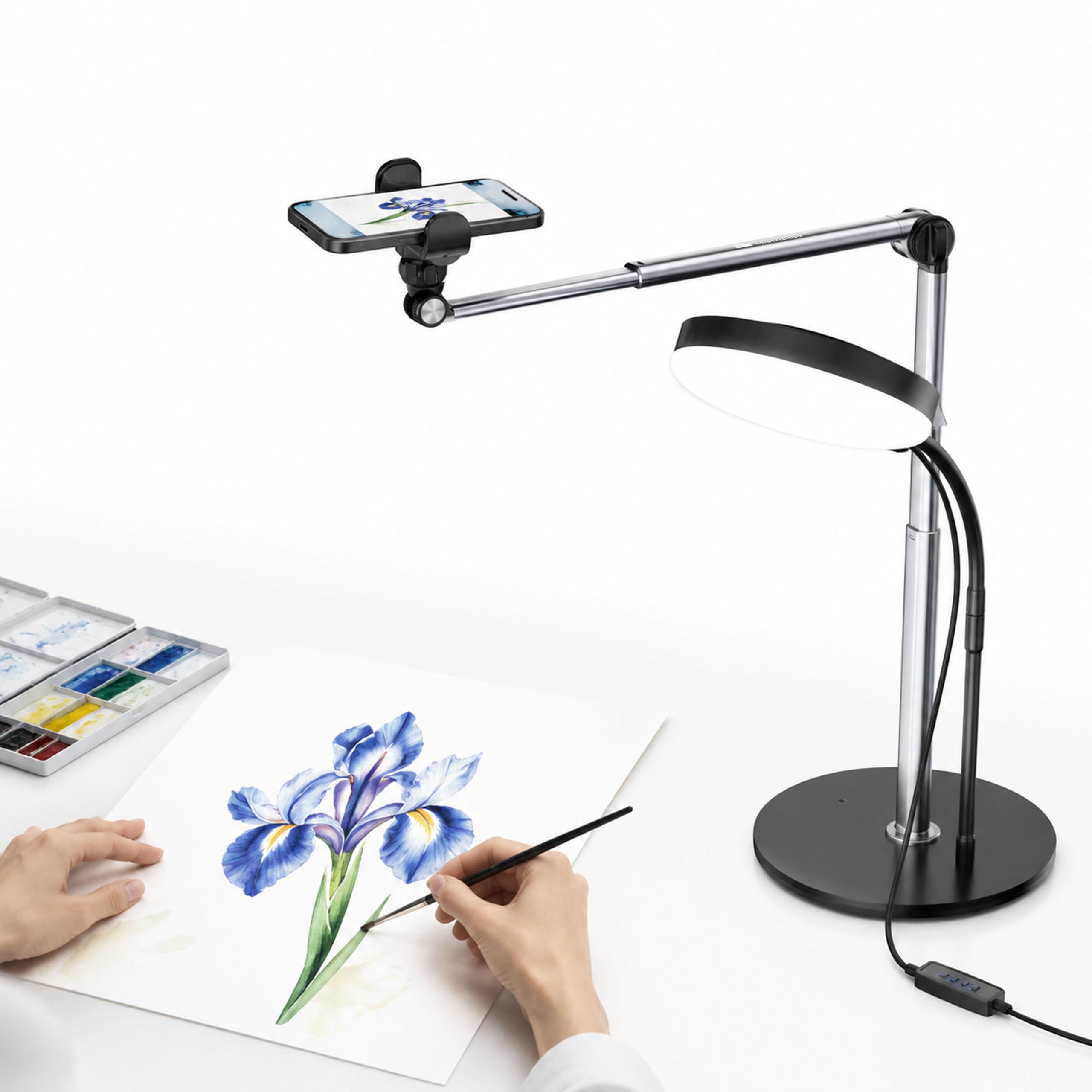 Mistriddle Aluminum Telescopic Overhead Phone Stand with USB - Product Imagery
