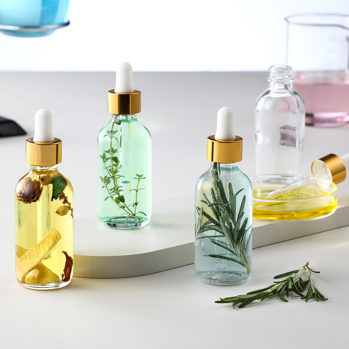 AOZITA 4 Pcs 1 oz Golden Cap Clear Dropper Bottles with 1 - AOZITA Official Product Imagery - 3