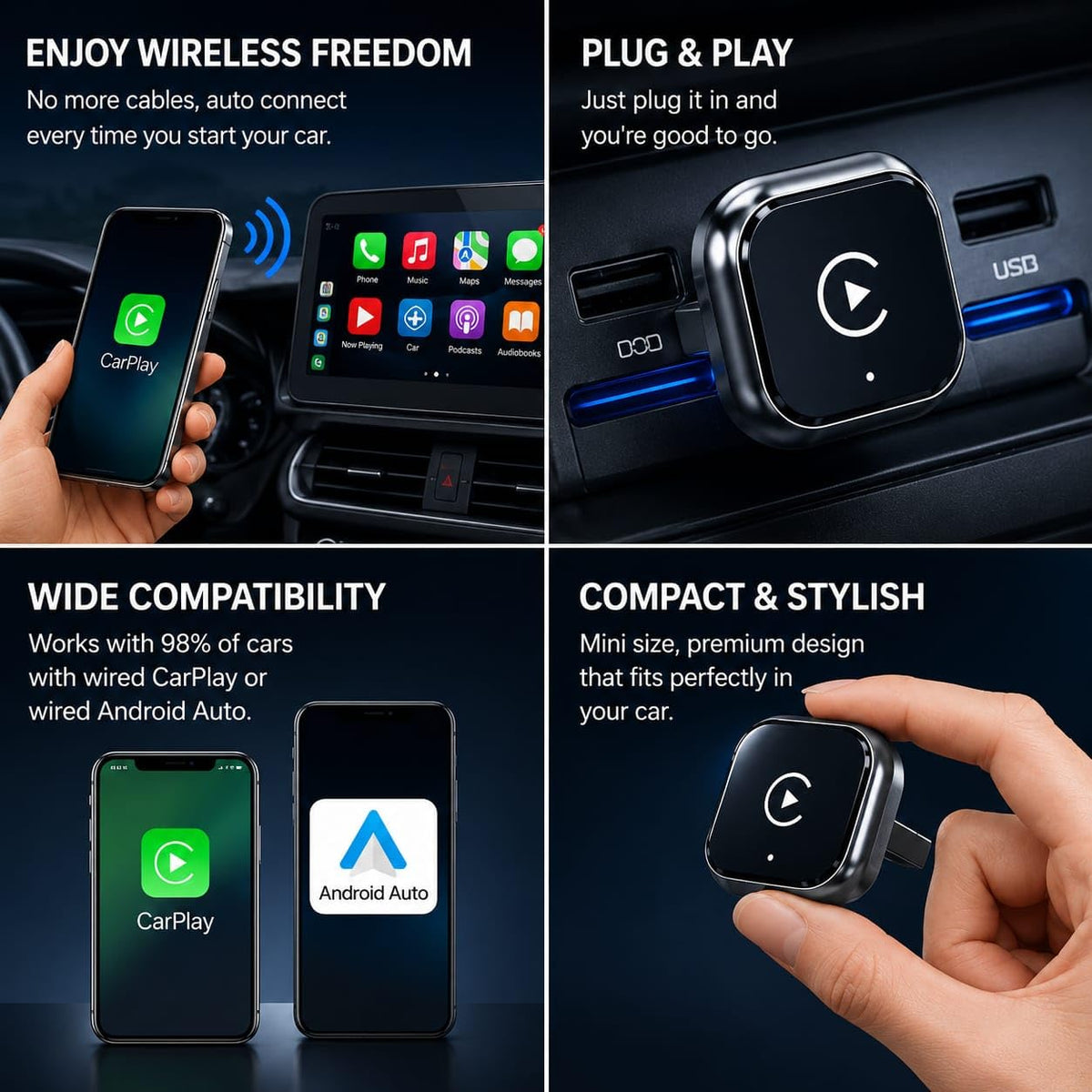 2 in 1 Mini Wireless CarPlay Android Auto Adapter - Genial Essence Official Imagery - 4