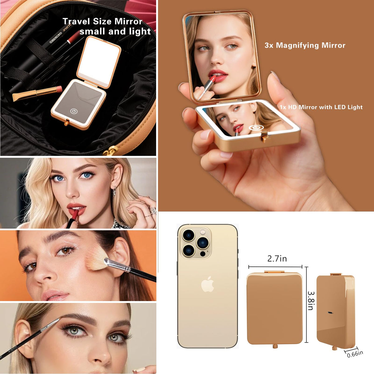 LED Lighted Travel Makeup Mirror 1x 3x Magnification - PDOZV Official Imagery - 4