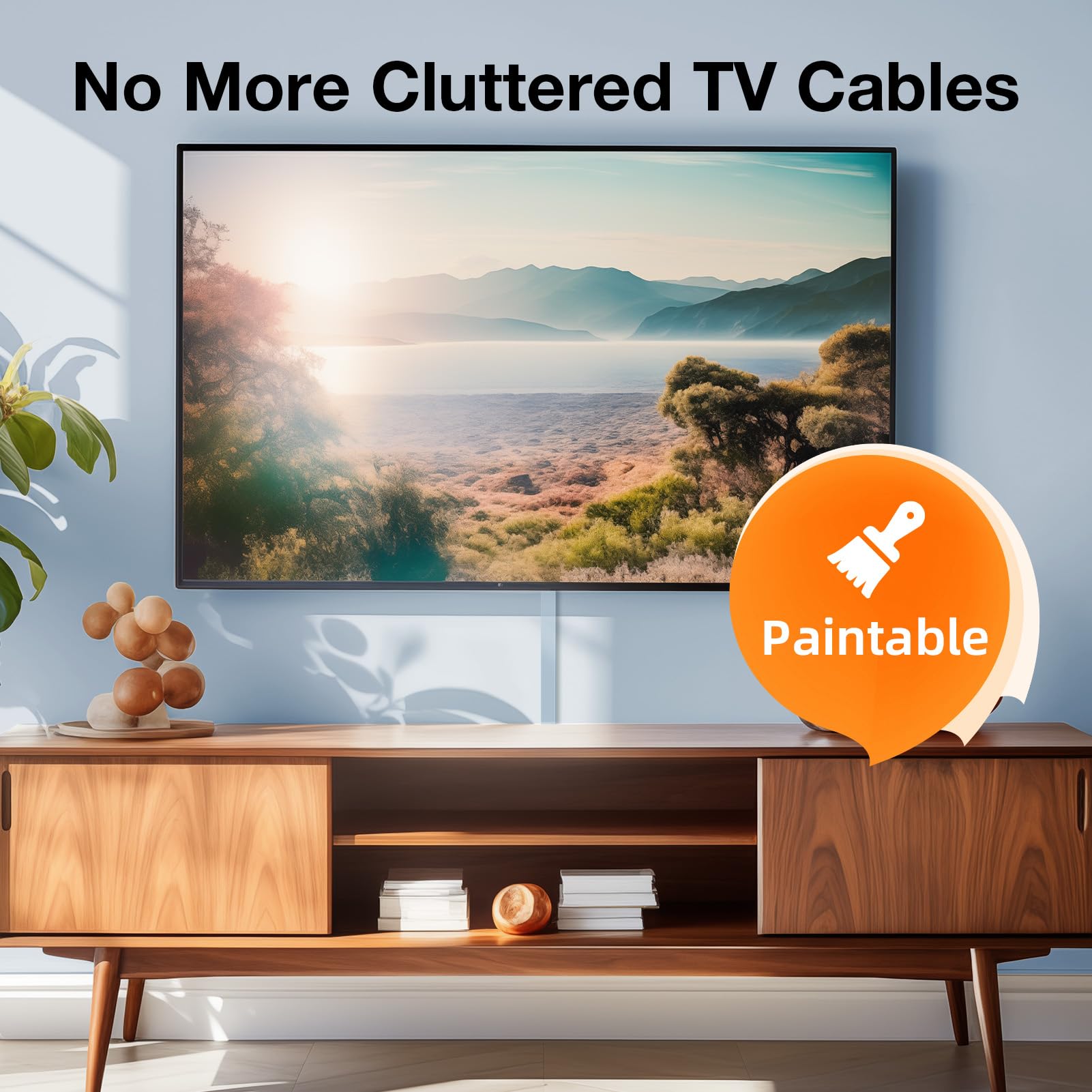 Delamu cord hider and cable management cover with white wire covers for wall wiring, TV, and cable raceway kit, 157-inch length.