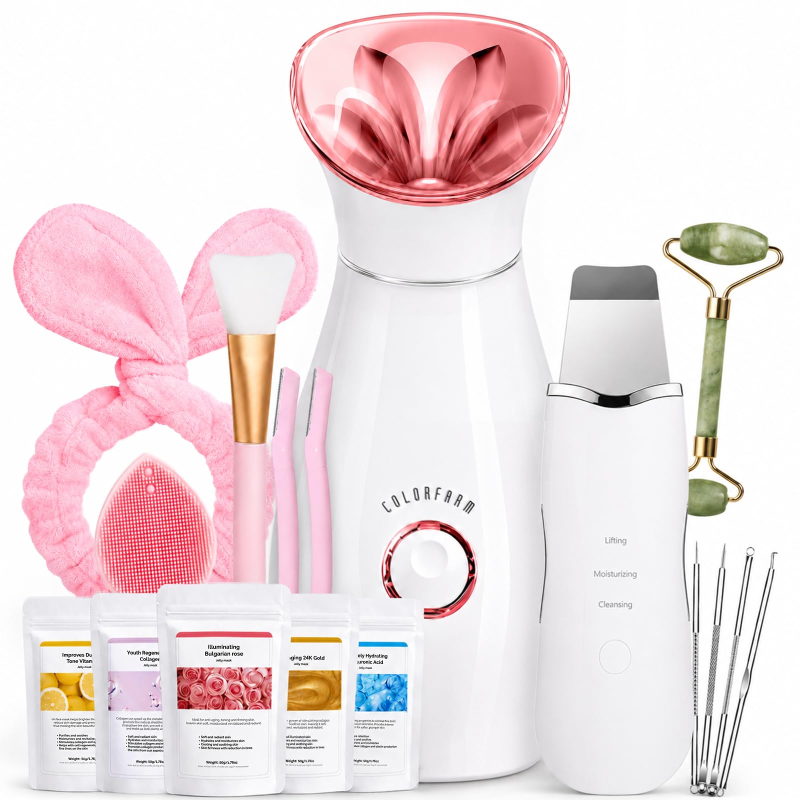 Colorfarm Facial Steamer Spa Kit with 17 Skin Care Tools for - colorfarm