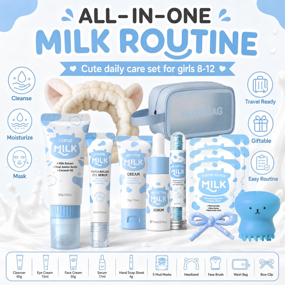 13PCS Milk Skincare Set for Kids - MrCuvaryas Official Imagery - 3