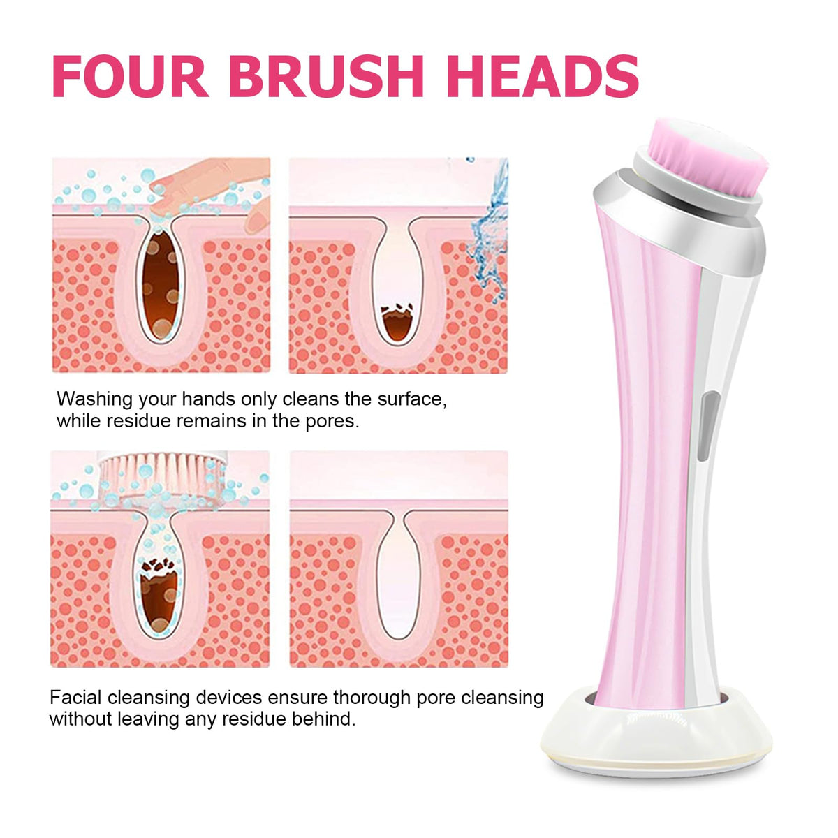 Facial Cleansing Brush Electric Face Scrubber with 4 Brush - Yevsinbay Official Imagery - 7