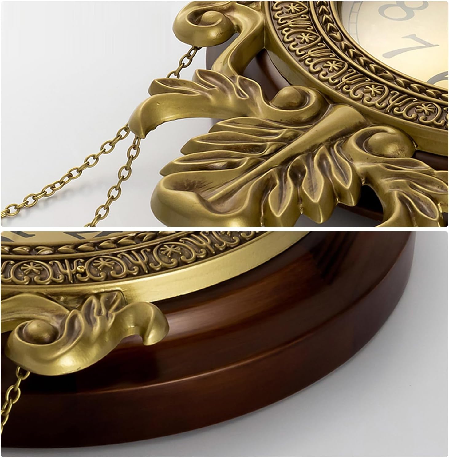 Aero Snail large wall clock with pendulum, real wood retro style, battery powered, featuring a classic round design.