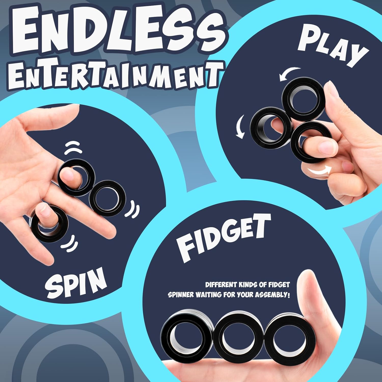 Yrissmiss fidget toys set with 5 pieces including spinner, magnetic rings, and gyro for adults, colorful and portable.
