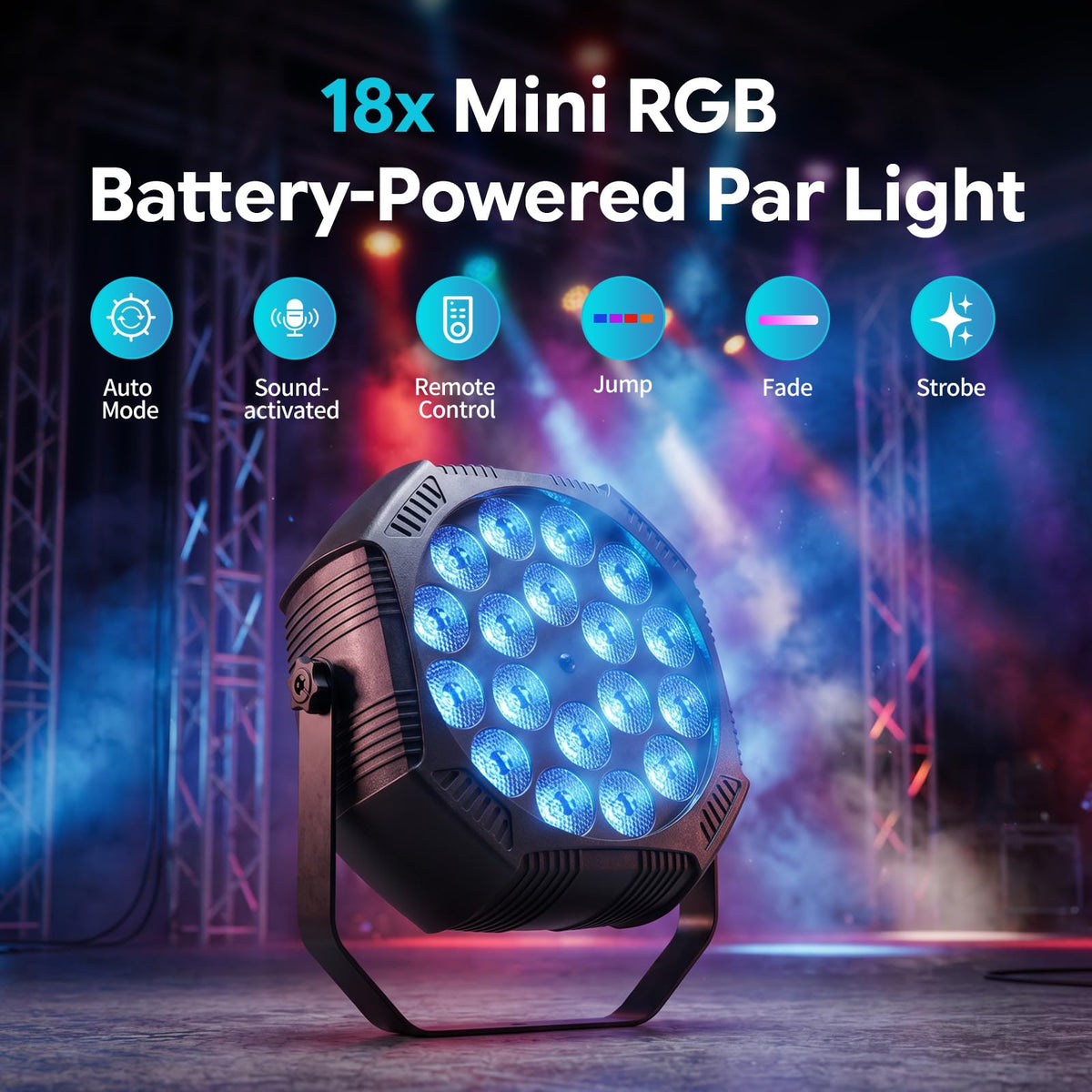 Mini Rechargeable Par Uplights USB C Battery Powered 18 LED - ZonQoonz Official Imagery - 3