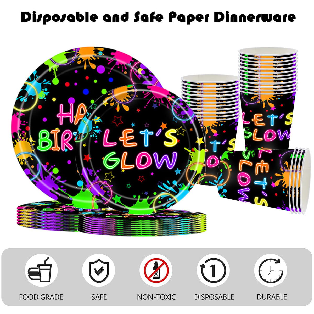 194 Pcs Neon Glow in the Dark Party Supplies Decorations - GalaHub Official Imagery - 5