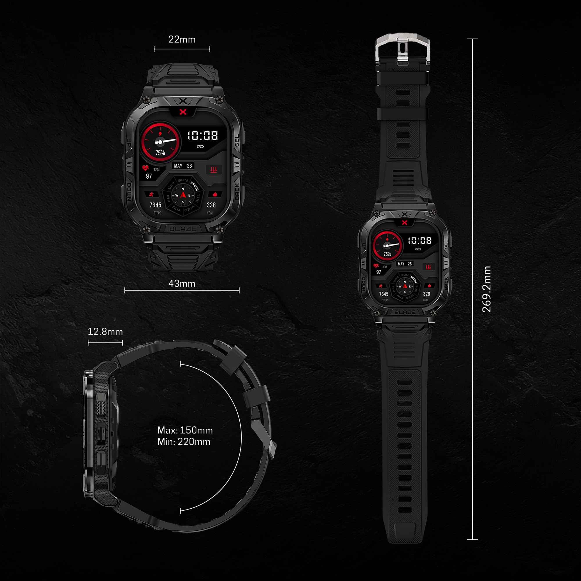 CARBINOX Blaze Smart Watch with GPS  , Fitness Tracker Waterproof IP69 - View 5