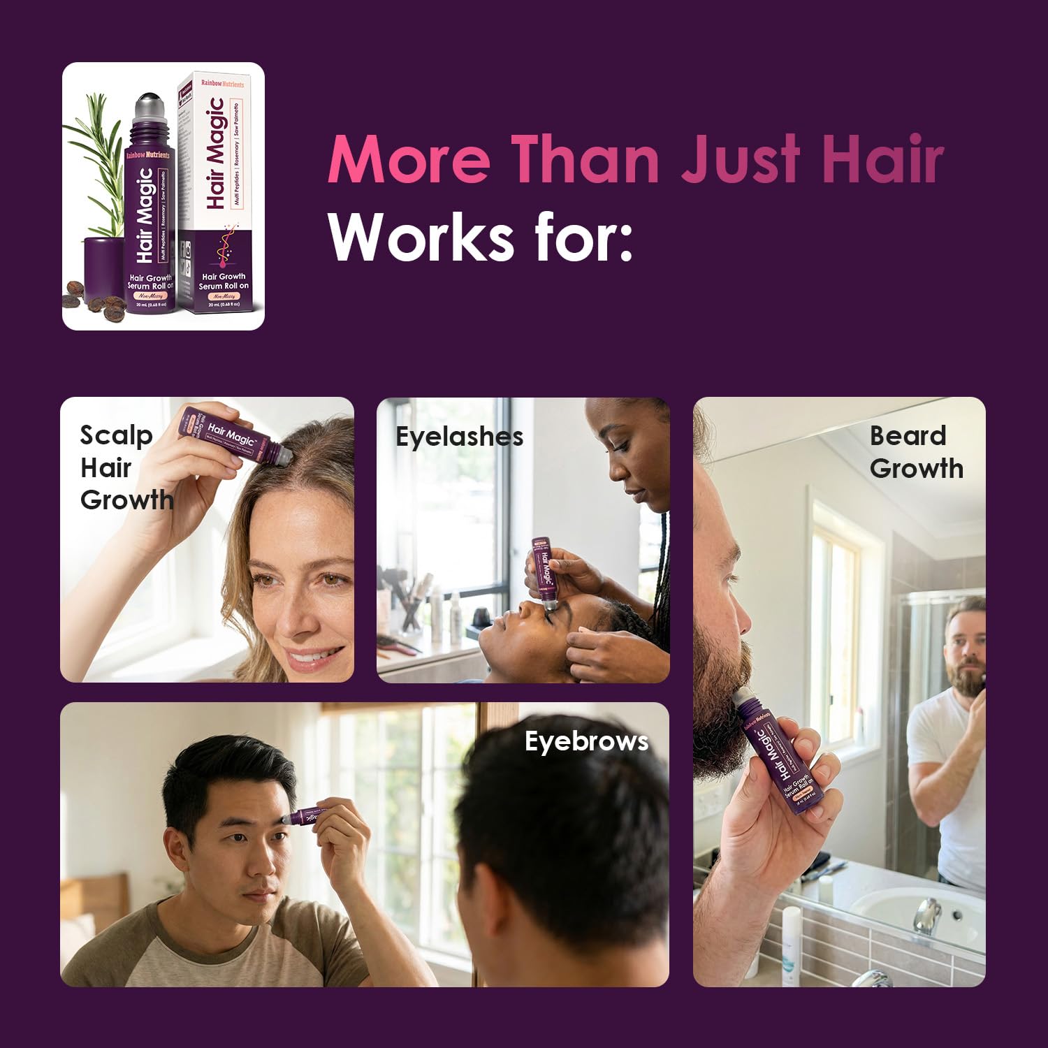 Rainbow Nutrients, LLC Hair Magic™ Hair Growth Serum Roll On - Multi Peptides + - Rainbow Nutrients, LLC Official Product View 8