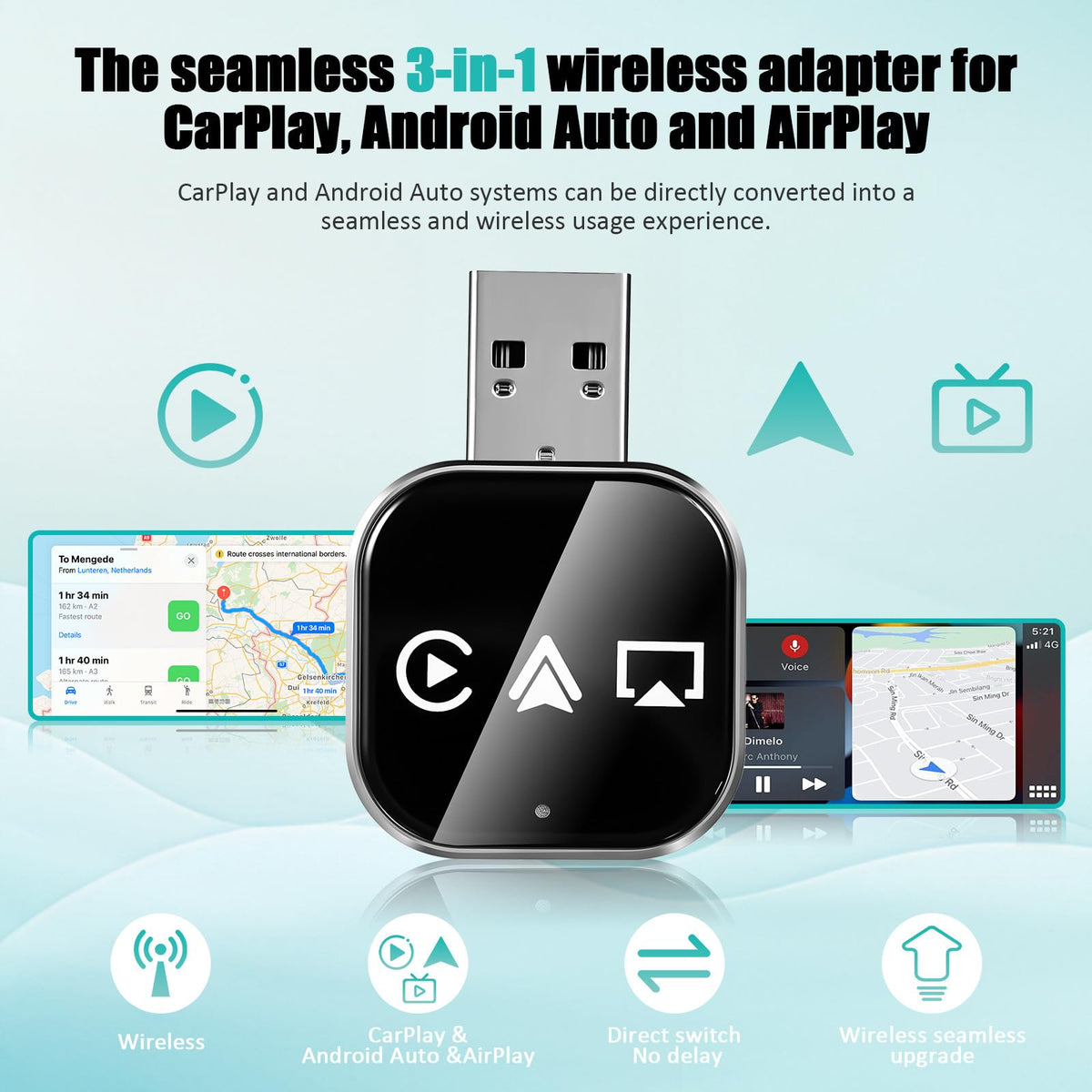 DOITOOL Wireless Car Adapter 3 in 1 Wireless Phone Connector - DOITOOL Official Imagery - 4