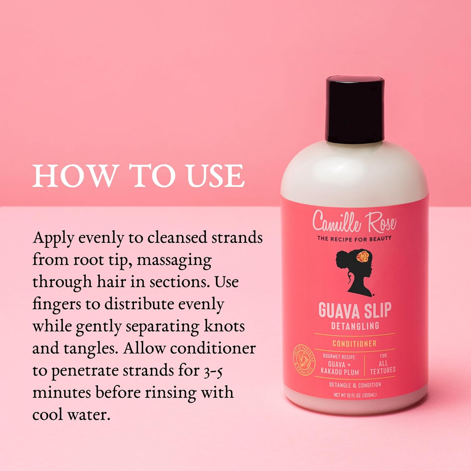 Camille Rose Guava Slip Detangling Conditioner with guava and kakadu plum, creamy conditioner for smooth, manageable hair.