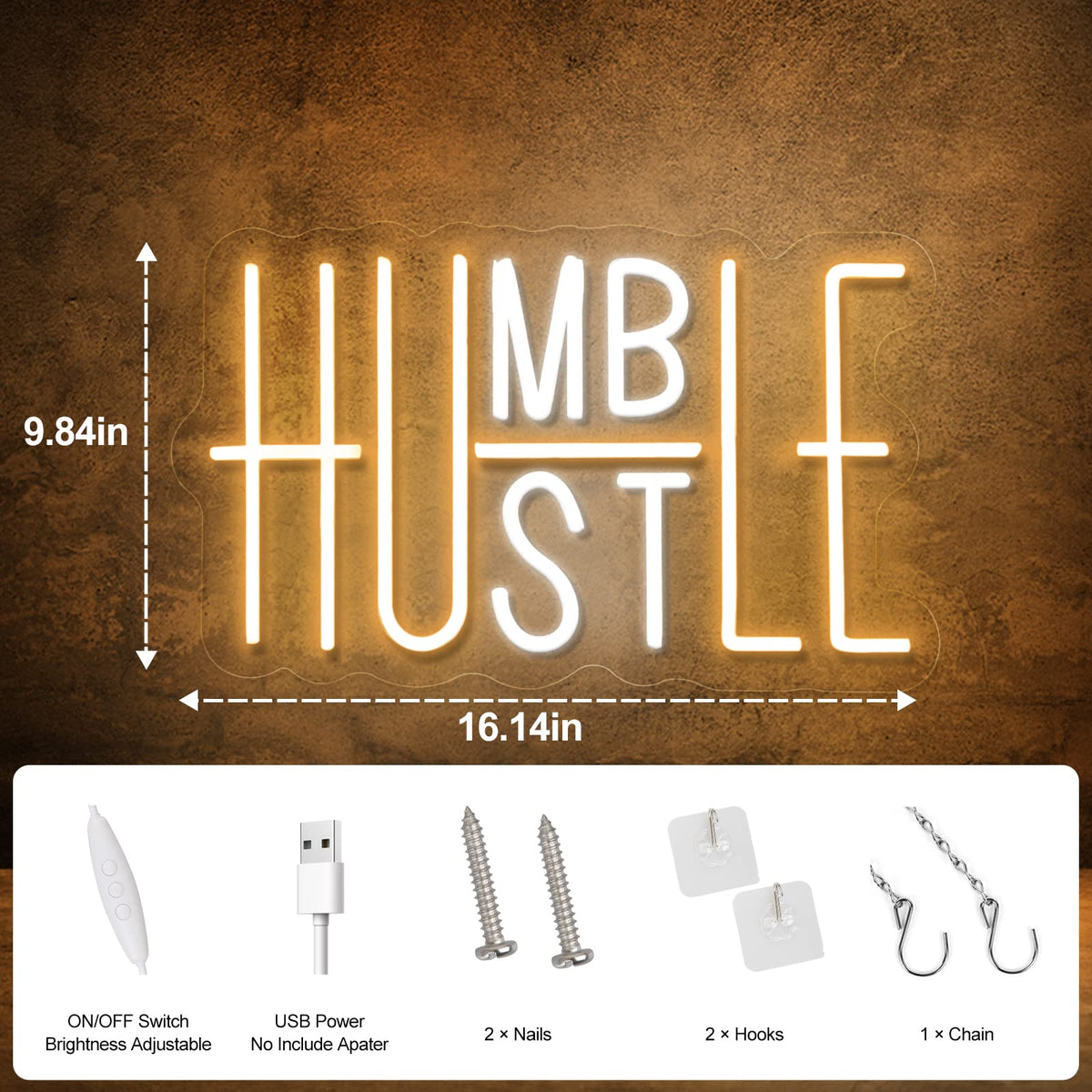 Hustle LED Neon Sign for Wall Decor Humble Party Decorations - YIKBIK Official Imagery - 3