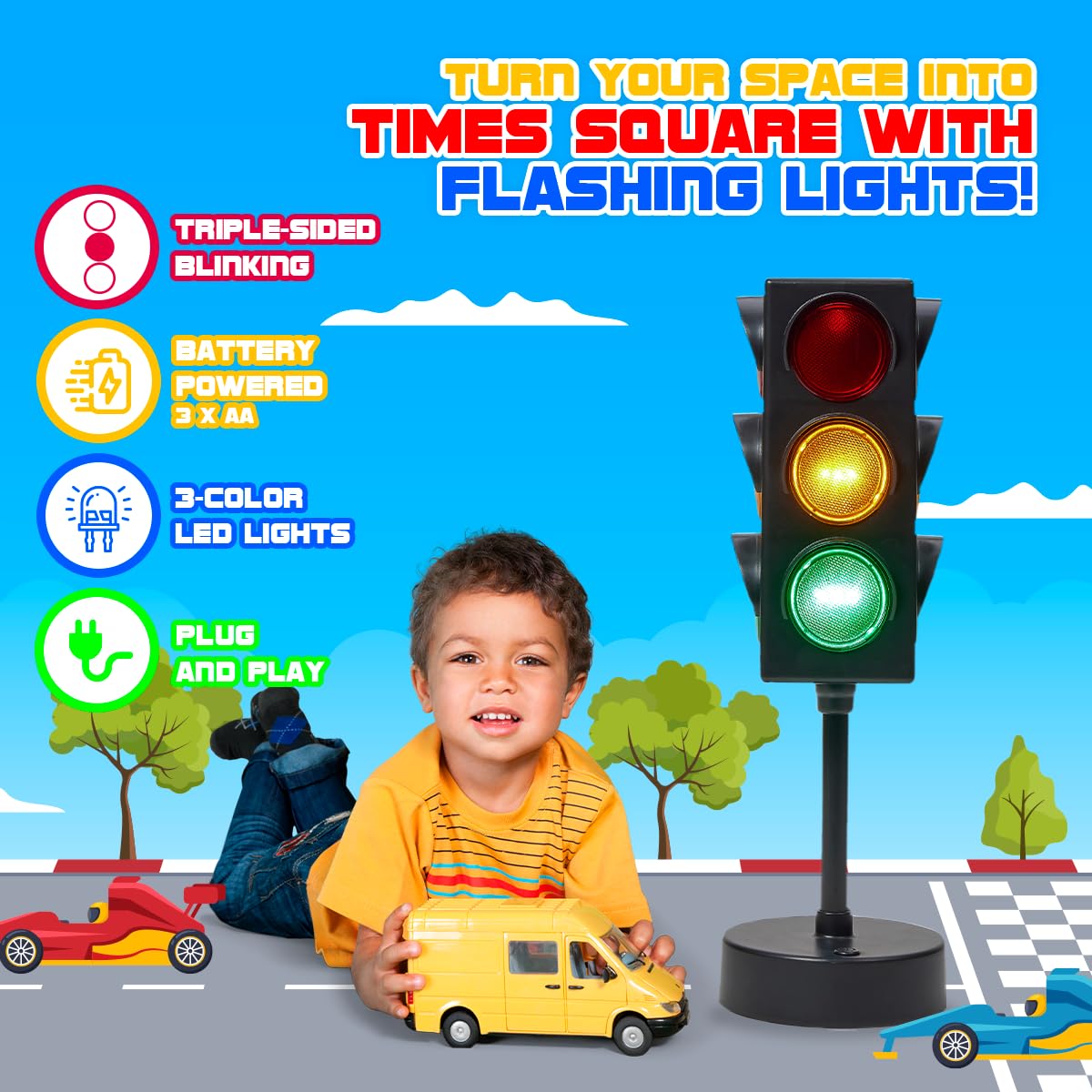 Traffic Light Lamp 11 Inch with Remote 3 Sided Color - Playbees Official Imagery - 5