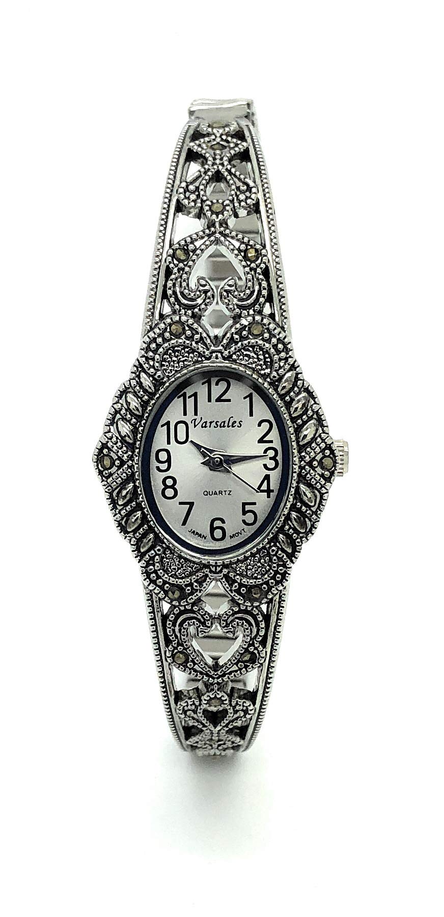 VERSALES Ladies Elegant Oval Marcasite Stretch Elastic Band - VERSALES Official Imagery - 1