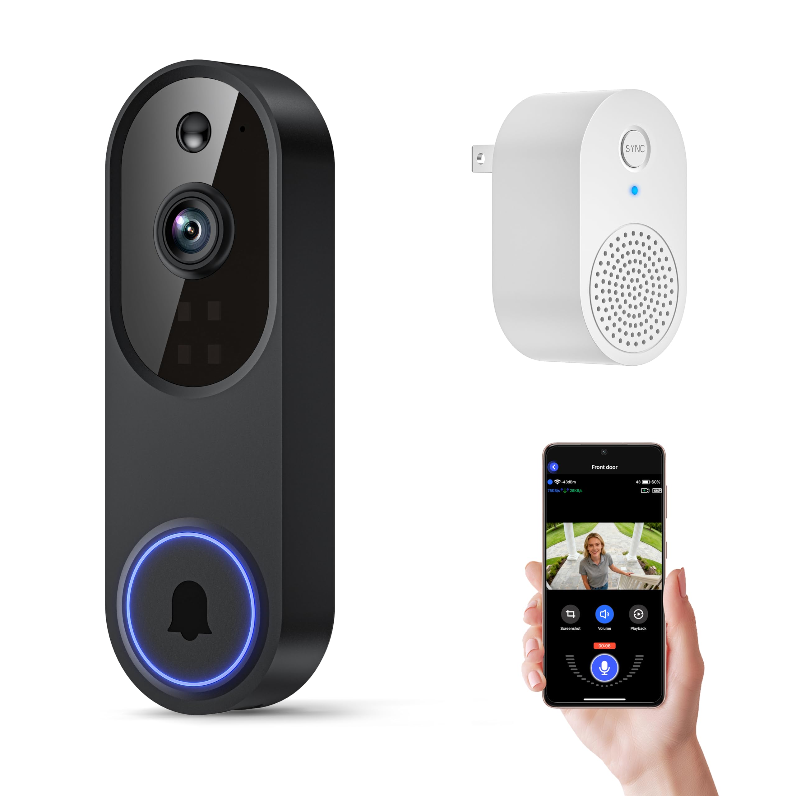 Orbitell 1080p wireless Wi-Fi security camera with night vision, two-way audio, AI motion detection, and cloud storage.