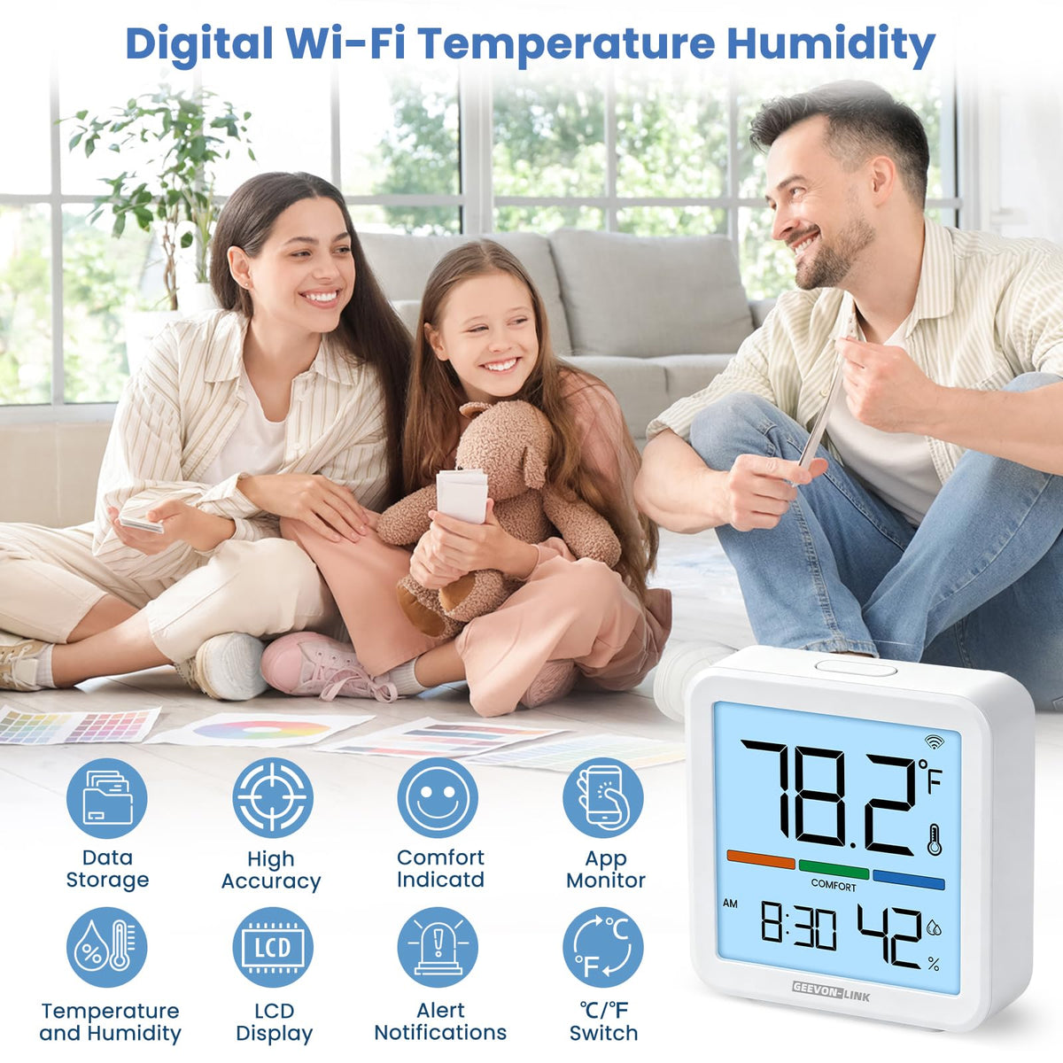 Indoor WiFi Thermometer Hygrometer with App Email - GEEVON-LINK Official Imagery - 4