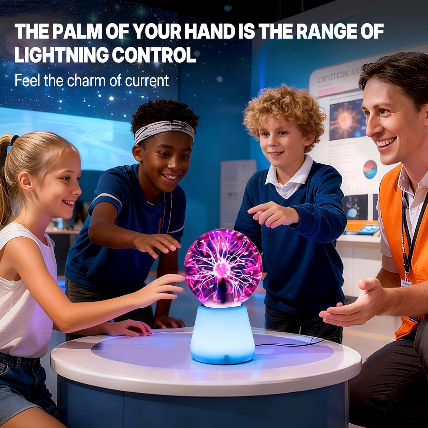 Xsnzdq Plasma Ball Lamp 3-Inch, Touch Reactive Lightning Globe, U by Xsnzdq - Angle View 2