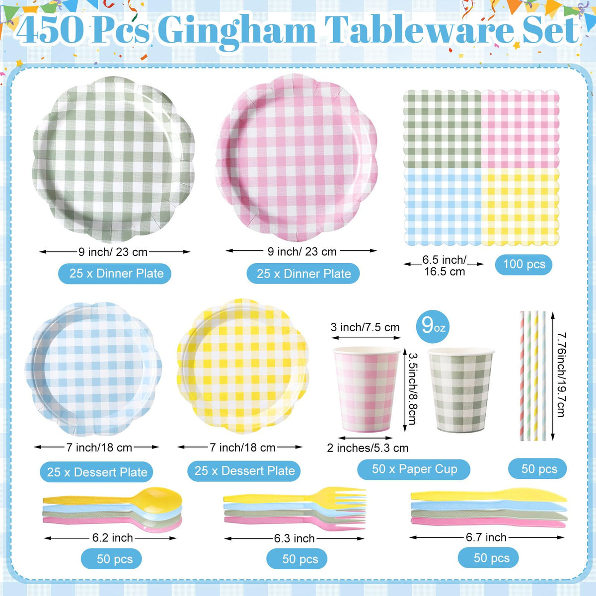 450 Pcs Tableware Set Serve 50 Pastel Gingham - Widecook Official Imagery - 4