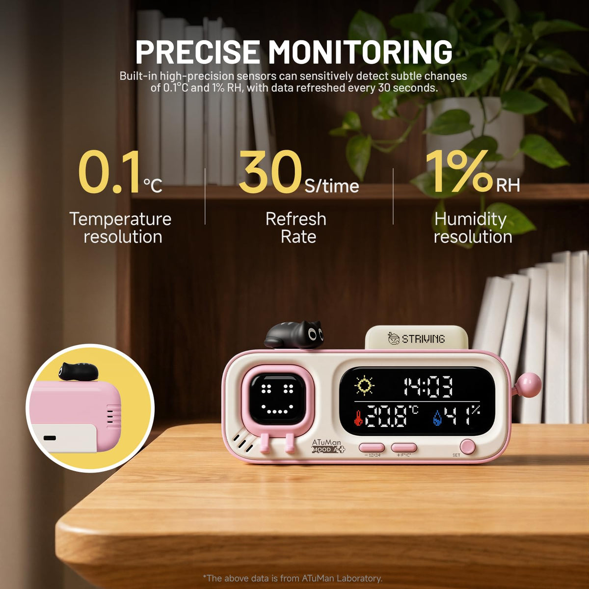 Mooda Smart Thermometer Hygrometer Clock with Retro Pixel - ATuMan Official Imagery - 7