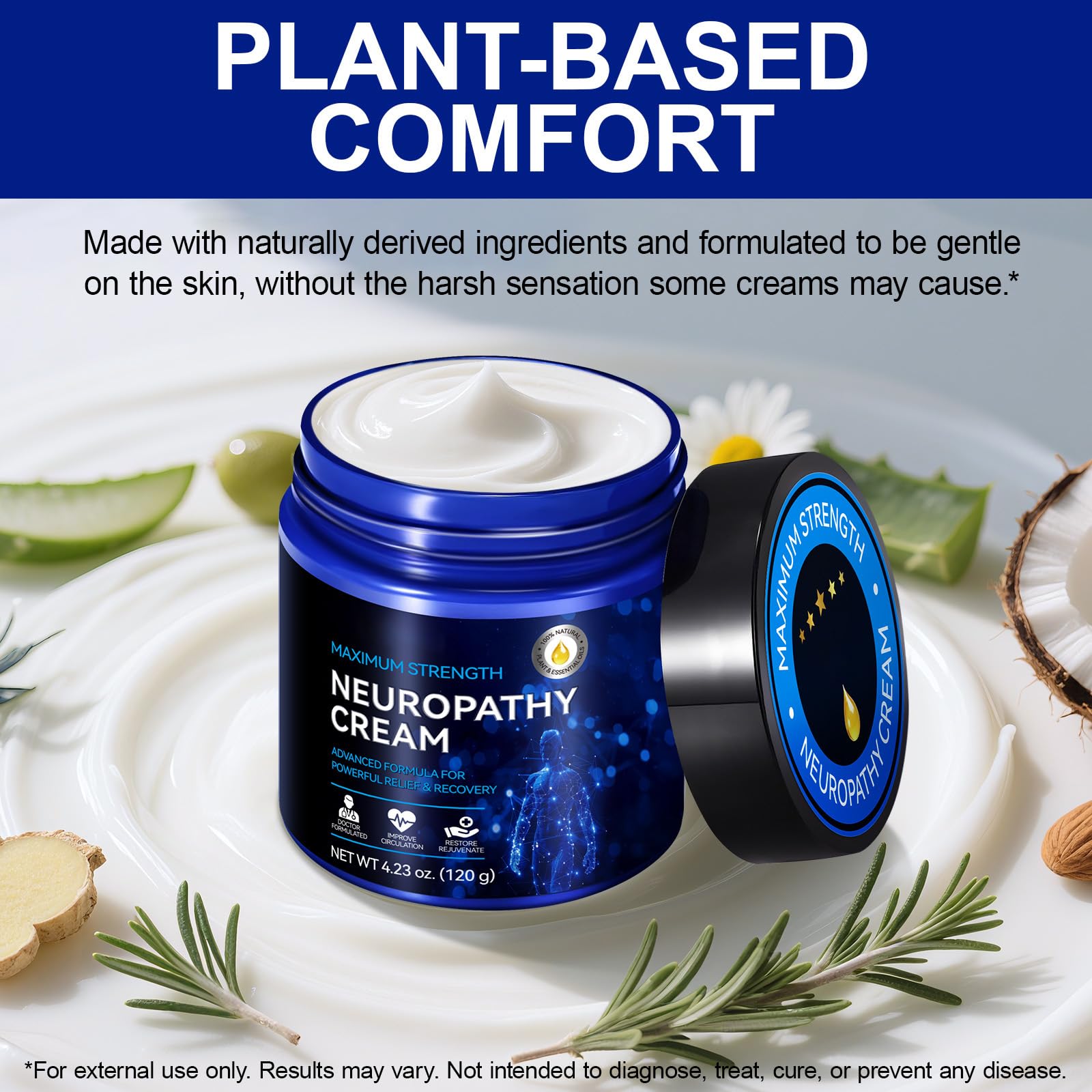 USBSREGARDS Neuropathy Cream Extra Strength Nerve Cream for Feet, Legs, Neck, Back, Hands, Body – Lightweight, Plant-Based Formula with Cooling Comfort, 4 oz 1Pack